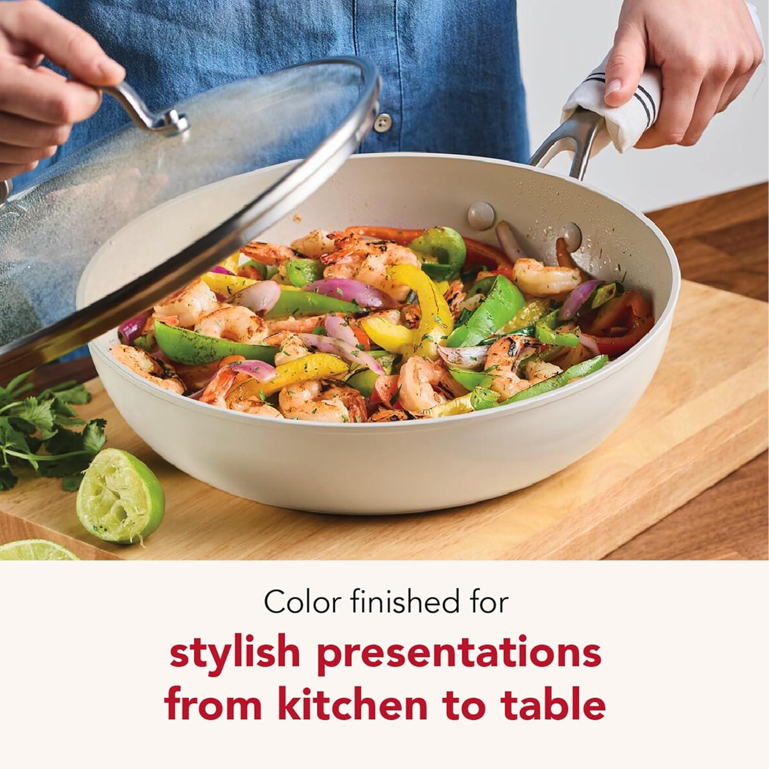 imageKitchenAid Hard Anodized Ceramic Induction Nonstick Cookware Frying PanSkillet with Lid Dishwasher Safe 1225 Inch Non Stick Fry Pan with Stainless Steel Handle PistachioPorcelain