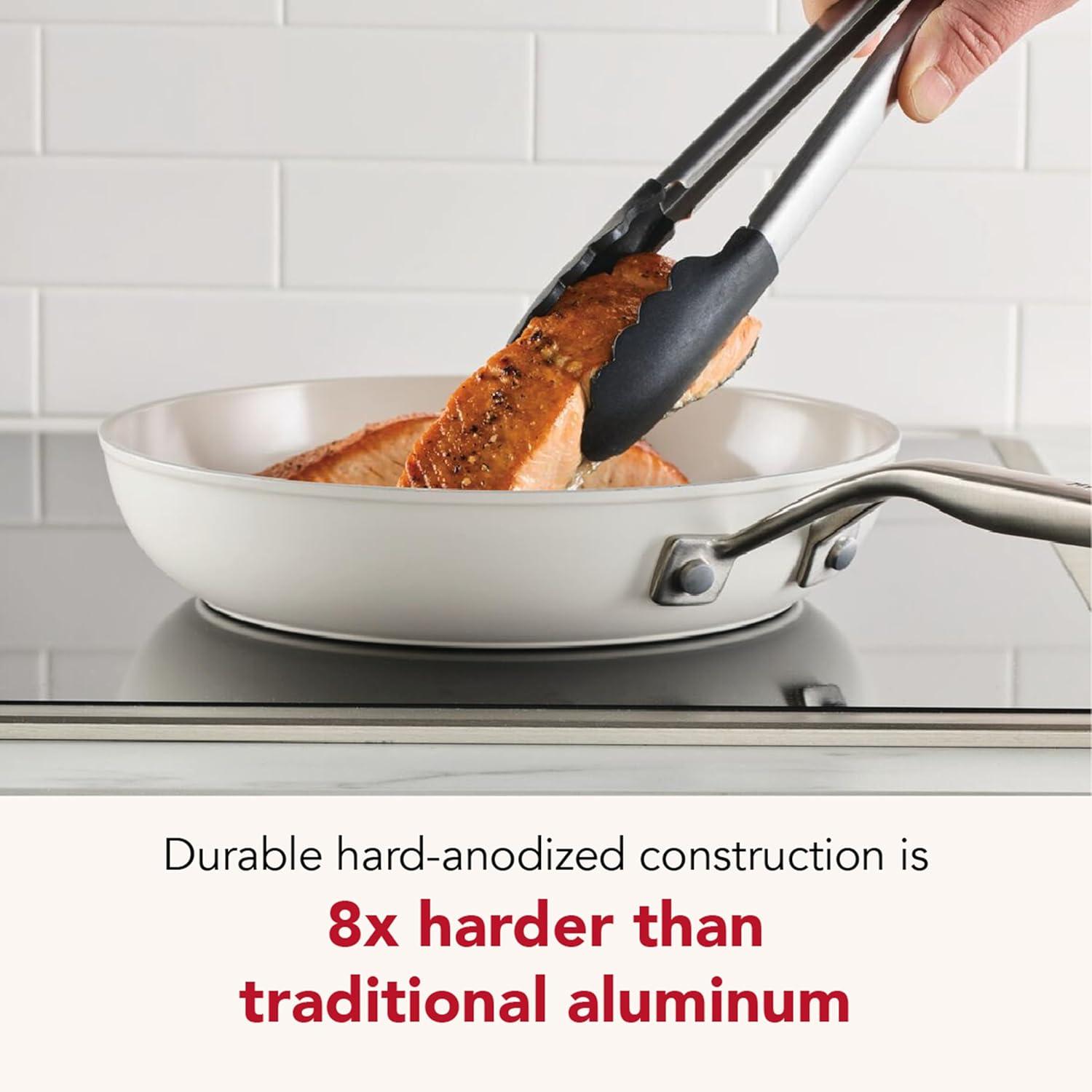 imageKitchenAid Hard Anodized Ceramic Induction Nonstick Cookware Frying PanSkillet with Lid Dishwasher Safe 1225 Inch Non Stick Fry Pan with Stainless Steel Handle PistachioPorcelain