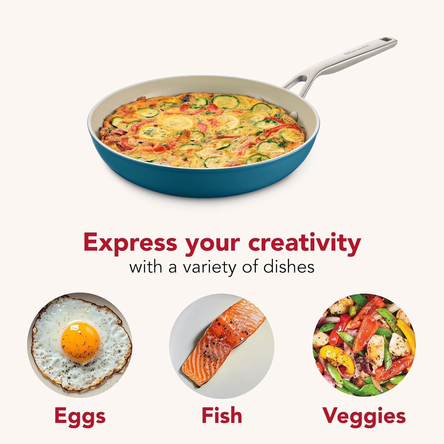 imageKitchenAid Hard Anodized Ceramic Induction Nonstick Cookware Frying PanSkillet with Lid Dishwasher Safe 1225 Inch Non Stick Fry Pan with Stainless Steel Handle PistachioAgave