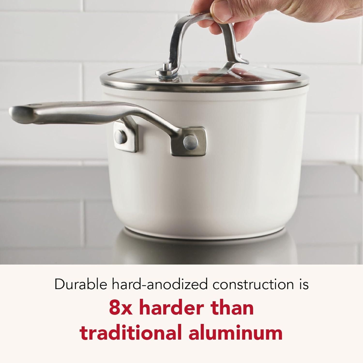 imageKitchenAid Hard Anodized Ceramic Induction Nonstick Cookware Saucepan with Lid Dishwasher Safe 2 Quart Non Stick Sauce Pan with Stainless Steel Handle Agave BluePorcelain