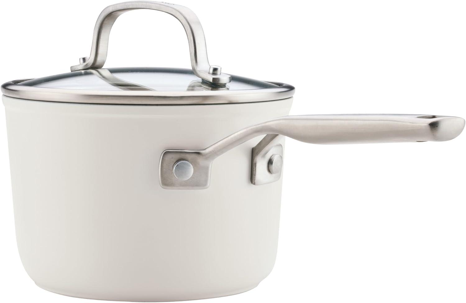 imageKitchenAid Hard Anodized Ceramic Induction Nonstick Cookware Saucepan with Lid Dishwasher Safe 2 Quart Non Stick Sauce Pan with Stainless Steel Handle Agave BluePorcelain