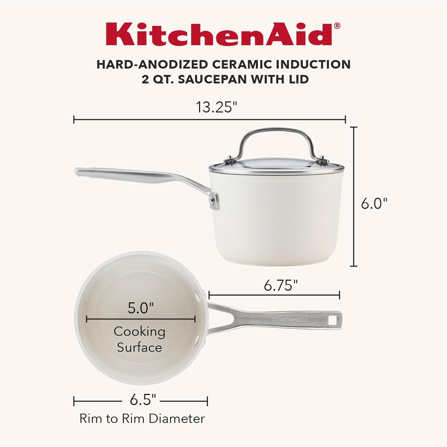 imageKitchenAid Hard Anodized Ceramic Induction Nonstick Cookware Saucepan with Lid Dishwasher Safe 2 Quart Non Stick Sauce Pan with Stainless Steel Handle Agave BluePorcelain