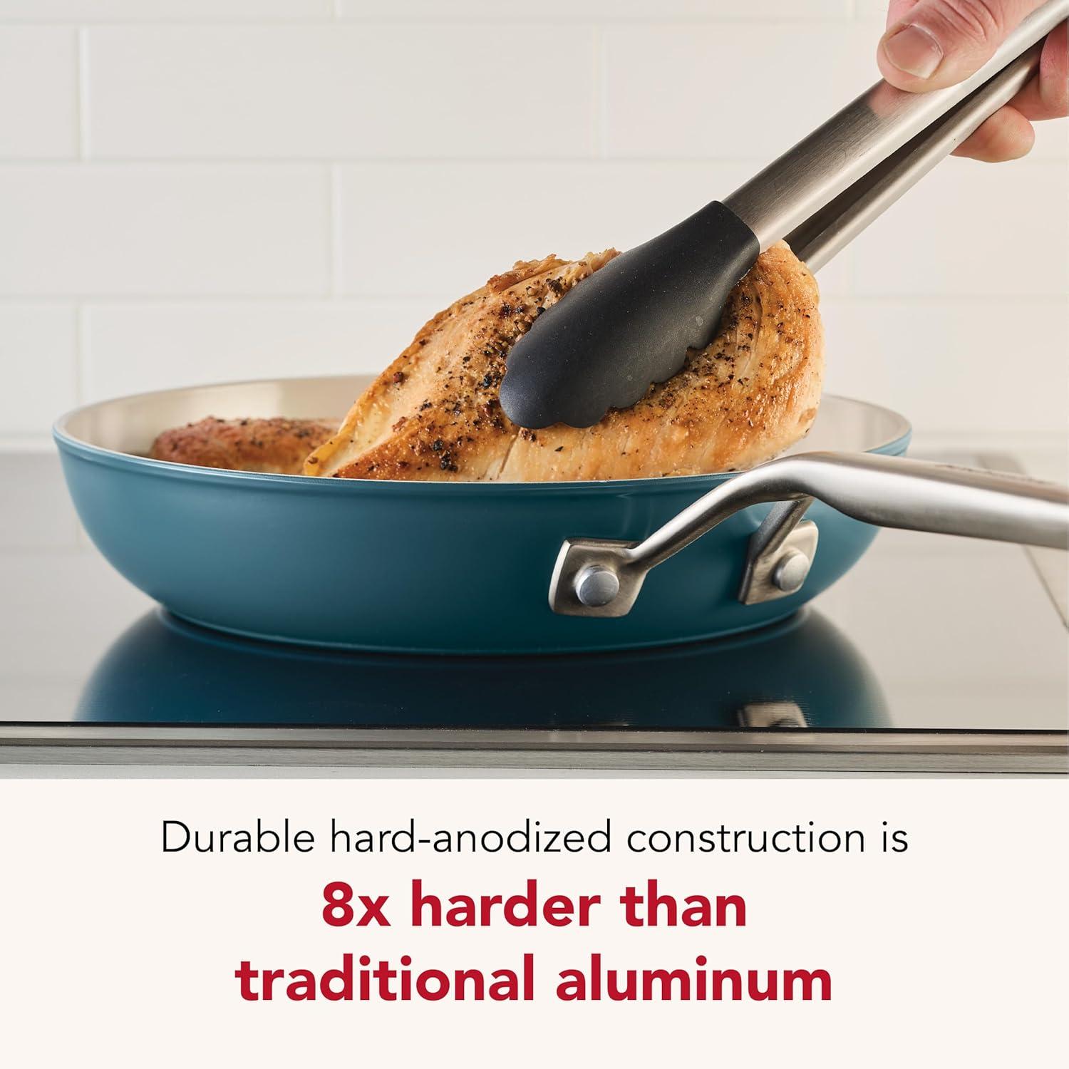 imageKitchenAid Hard Anodized Ceramic Induction Nonstick Pots and Pans with Saucepans Frying Pans Stockpot and Lids Dishwasher Safe 9 Piece Cookware Set with Stainless Steel Handles Porcelain WhiteAgave