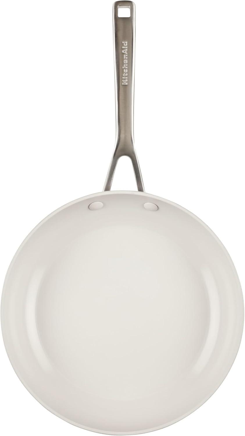 imageKitchenAid Hard Anodized Ceramic Induction Nonstick Pots and Pans with Saucepans Frying Pans Stockpot and Lids Dishwasher Safe 9 Piece Cookware Set with Stainless Steel Handles Porcelain WhiteAgave