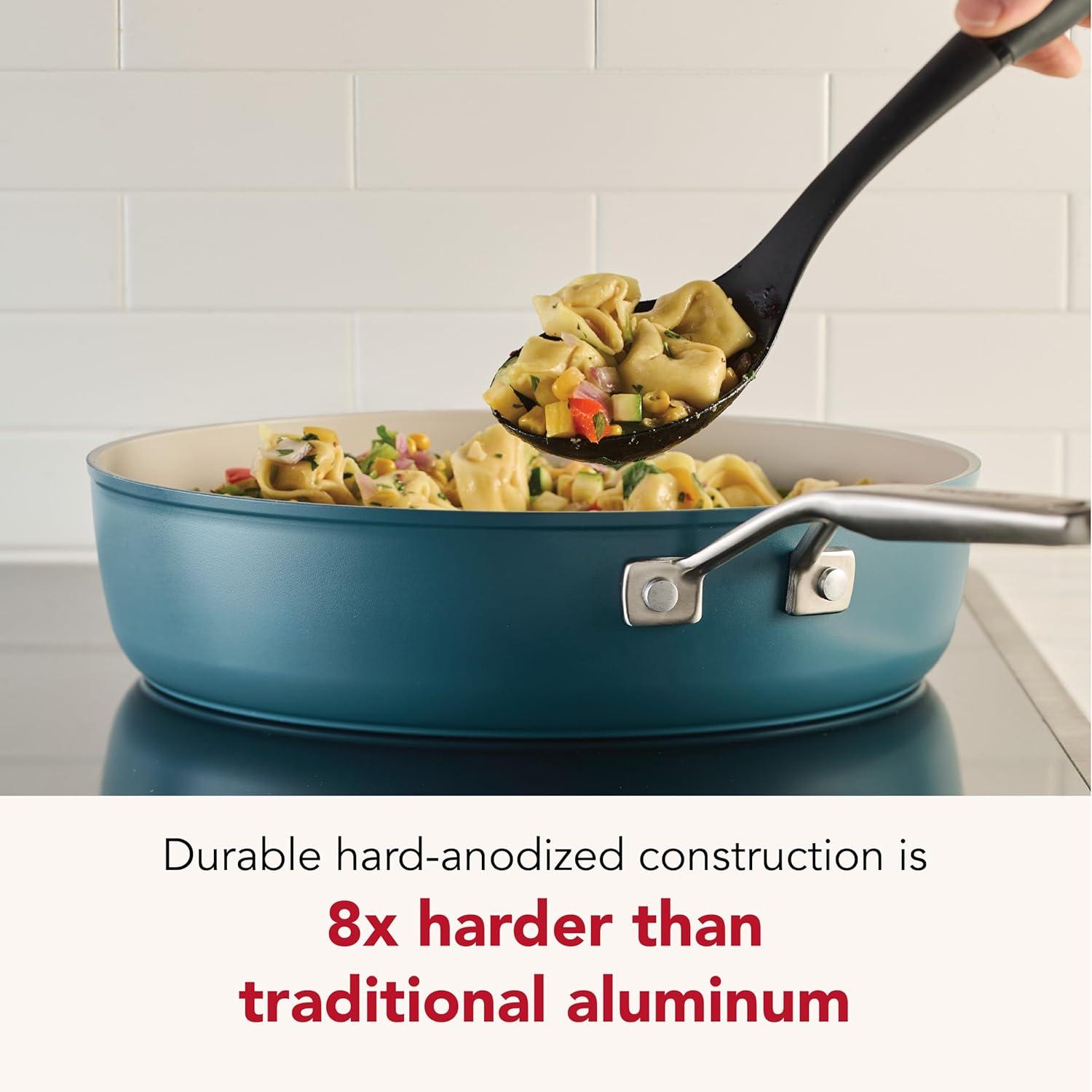 imageKitchenAid Hard Anodized Ceramic Induction Pots and Pans Dishwasher Safe Includes Saucepans Stockpot Saut Pan Frying PansSkillets and Lids 10 Piece Cookware Set Agave BlueAgave