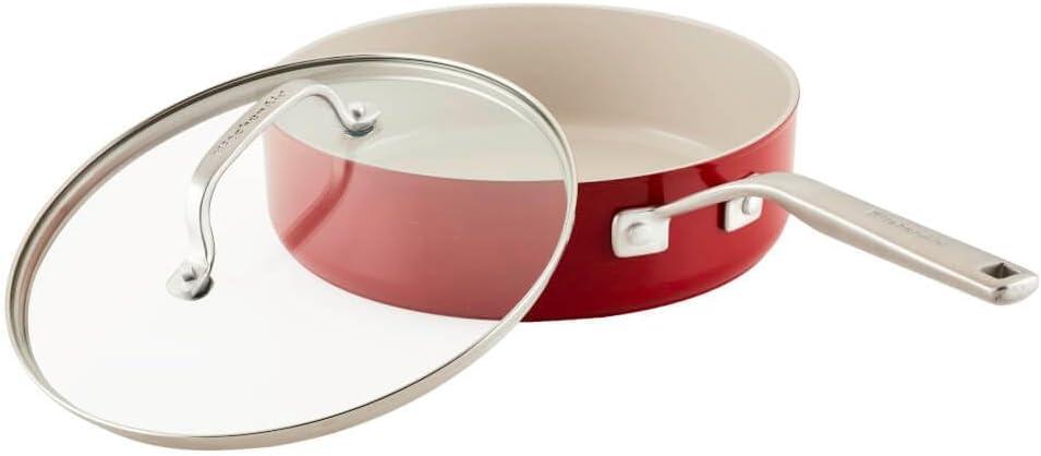 imageKitchenAid Hard Anodized Ceramic Induction Pots and Pans Dishwasher Safe Includes Saucepans Stockpot Saut Pan Frying PansSkillets and Lids 10 Piece Cookware Set Agave BlueEmpire Red