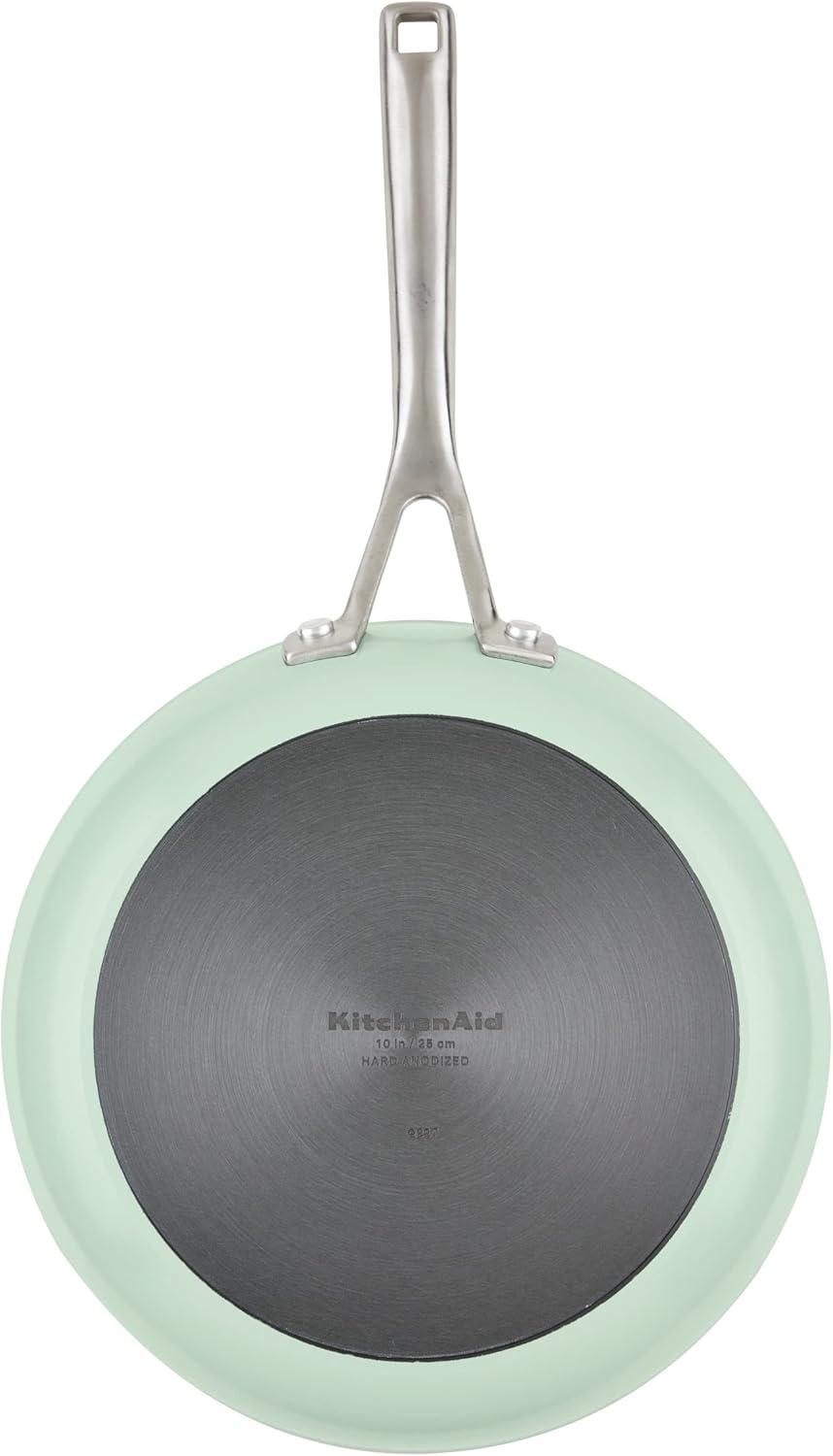 imageKitchenAid Hard Anodized Ceramic Induction Pots and Pans Dishwasher Safe Includes Saucepans Stockpot Saut Pan Frying PansSkillets and Lids 10 Piece Cookware Set Agave BluePistachio