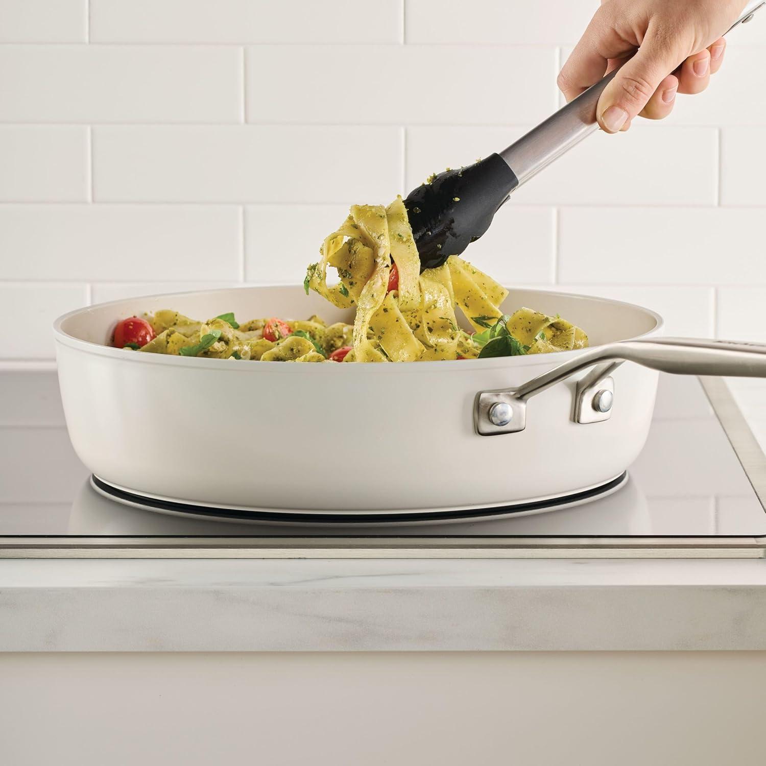 imageKitchenAid Hard Anodized Ceramic Induction Pots and Pans Dishwasher Safe Includes Saucepans Stockpot Saut Pan Frying PansSkillets and Lids 10 Piece Cookware Set Agave BluePorcelain