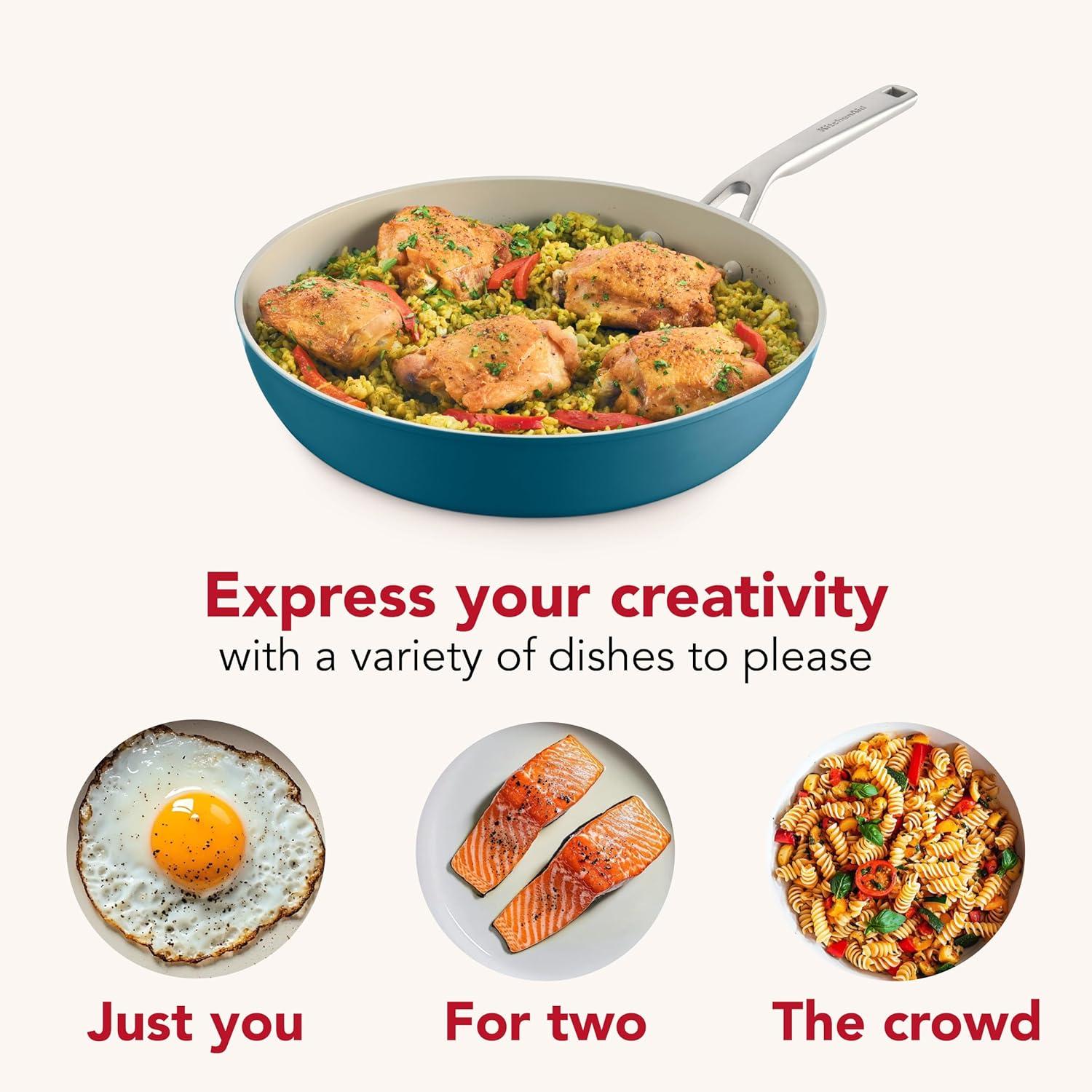 imageKitchenAid Hard Anodized Ceramic Induction Pots and Pans Dishwasher Safe Includes Saucepans Stockpot Saut Pan Frying PansSkillets and Lids 10 Piece Cookware Set Agave BlueAgave