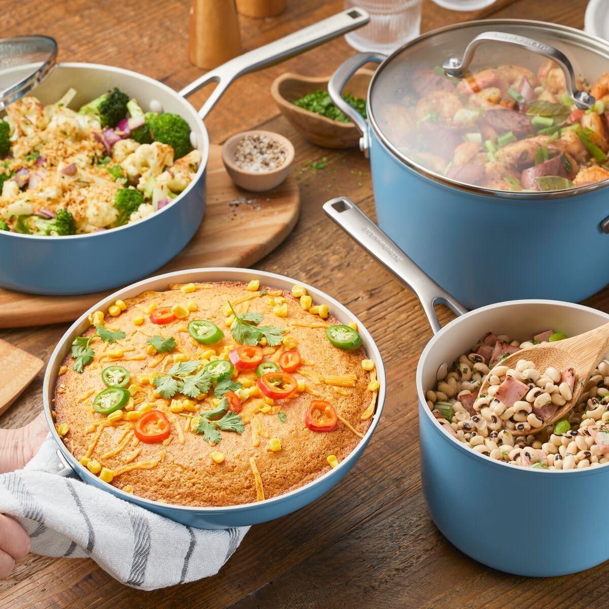 imageKitchenAid Hard Anodized Ceramic Nonstick Cookware Pots and Pans Set 9 Piece Matte BlackBlue Velvet