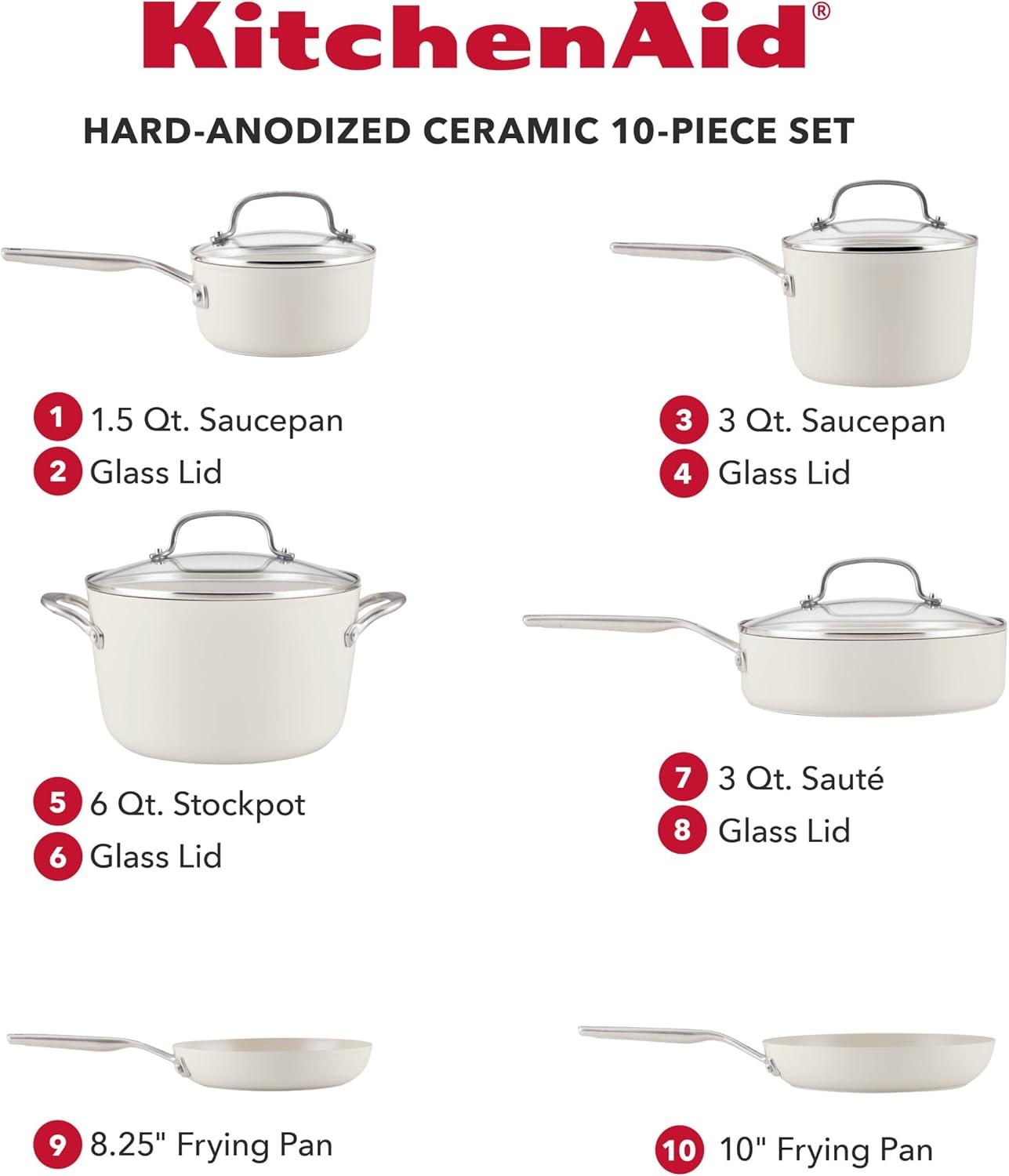 imageKitchenAid Hard Anodized Ceramic Nonstick Cookware Pots and Pans Set 9 Piece Matte BlackPorcelain White