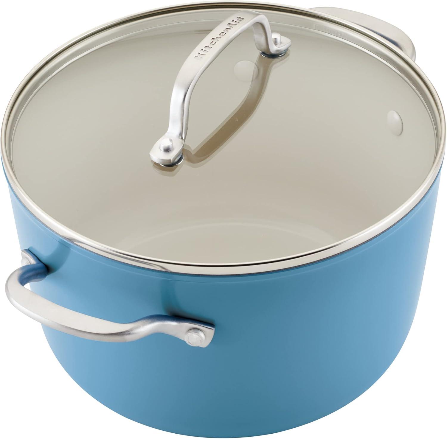 imageKitchenAid Hard Anodized Ceramic Nonstick Cookware Pots and Pans Set 9 Piece PistachioBlue Velvet