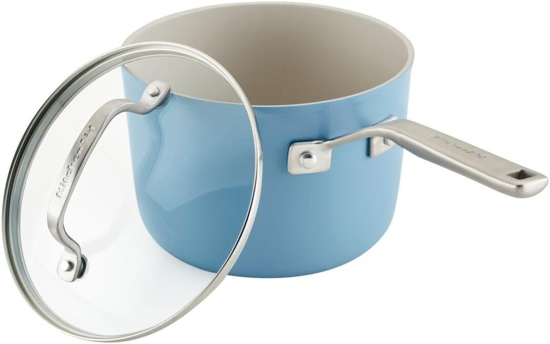 imageKitchenAid Hard Anodized Ceramic Nonstick Cookware Pots and Pans Set 9 Piece PistachioBlue Velvet