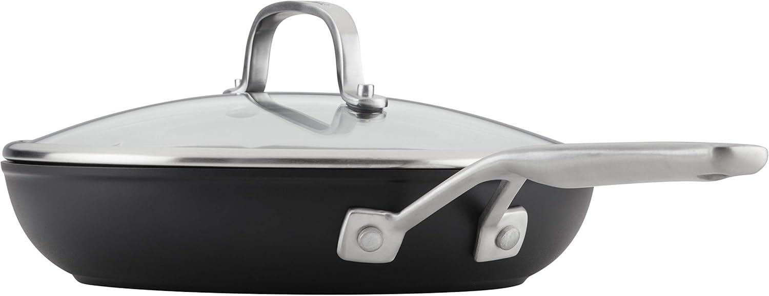 imageKitchenAid Hard Anodized Roasting PanRoaster with Removable Rack 13 Inch x 1575 Inch Matte BlackSkillet with Lid 10