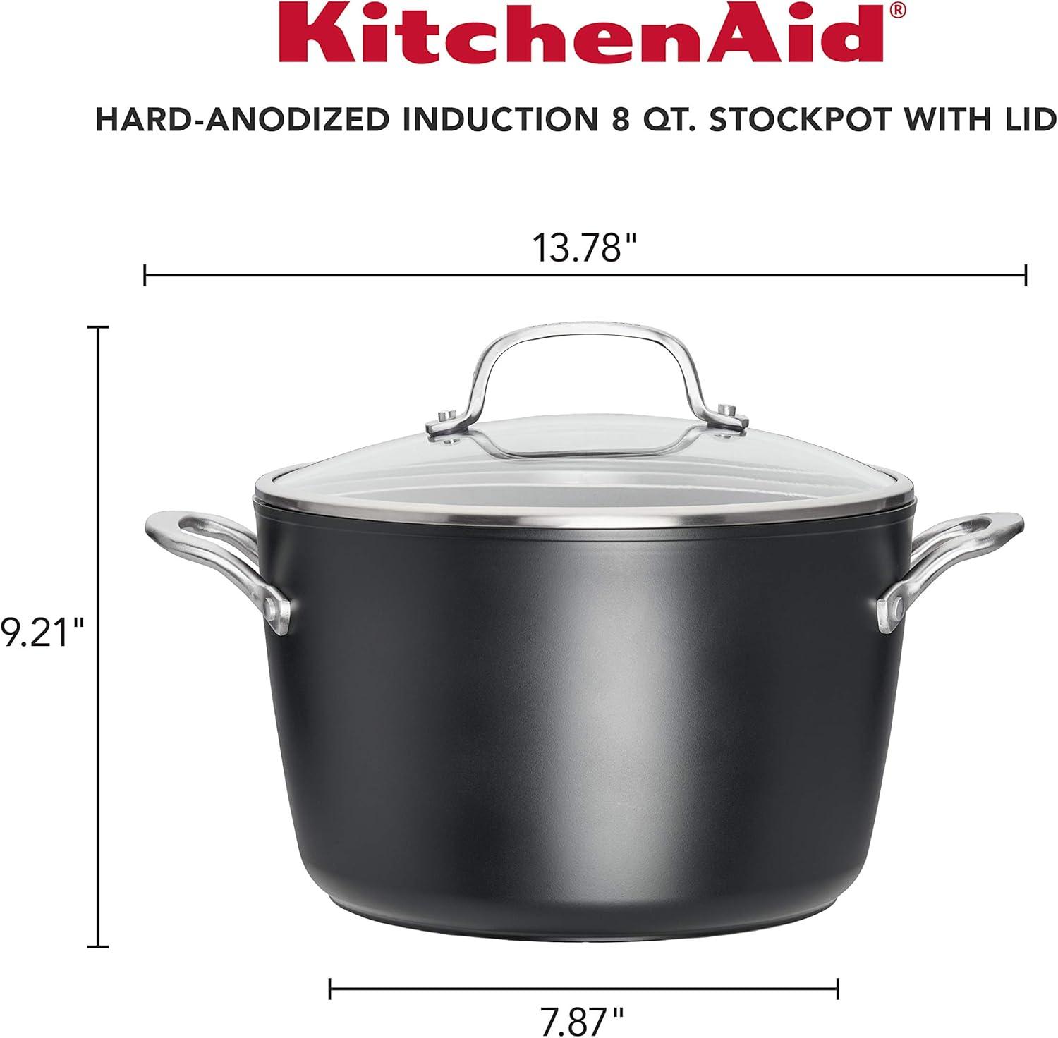 imageKitchenAid Hard Anodized Roasting PanRoaster with Removable Rack 13 Inch x 1575 Inch Matte BlackStockpot 8 Quart