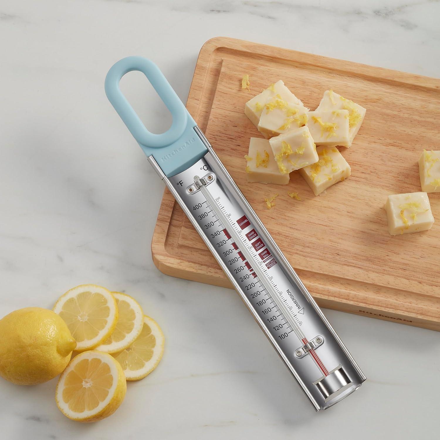 imageKitchenAid KQ907MW Curved Candy Deep Fry and Craft Thermometer Adjustable Silicone Coated Pan Clip Mineral Water HandleMineral Water