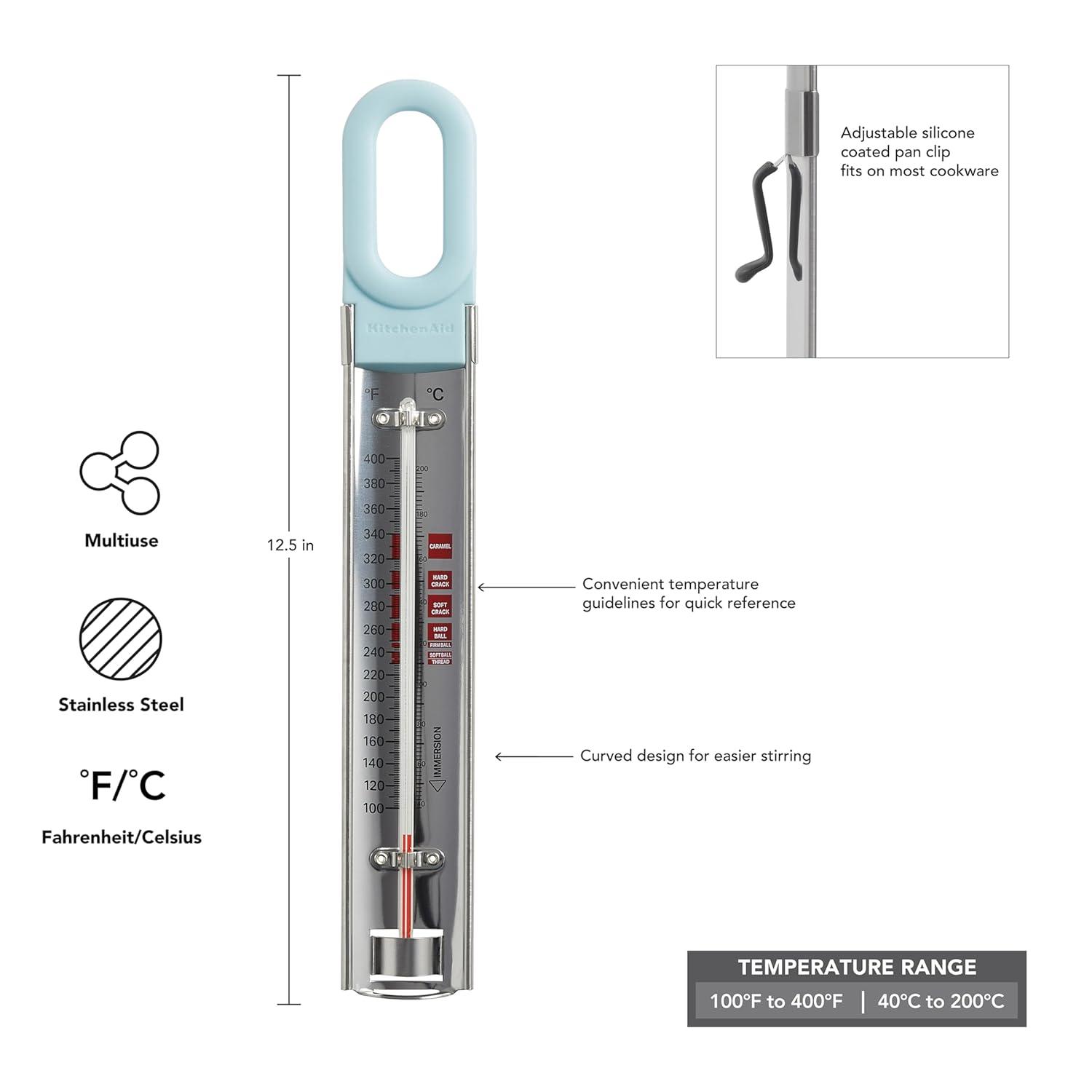 imageKitchenAid KQ907MW Curved Candy Deep Fry and Craft Thermometer Adjustable Silicone Coated Pan Clip Mineral Water HandleMineral Water