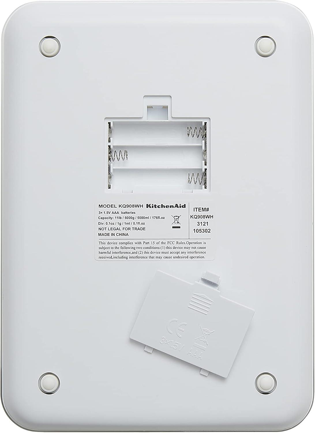 imageKitchenAid KQ908 Glass Surface 11 Pound Capacity Digital Kitchen and Food Scale White