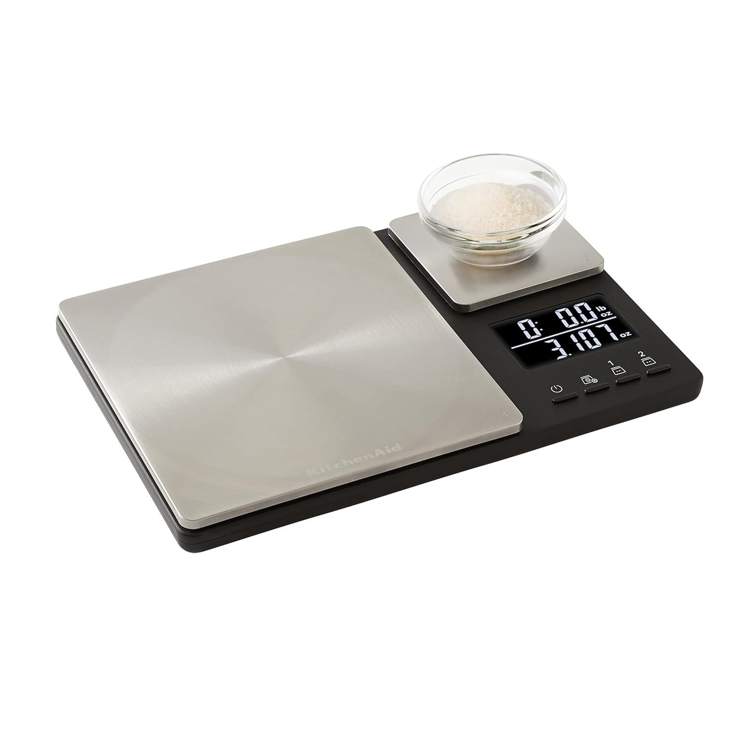 imageKitchenAid KQ909 Dual Platform Digital Kitchen and Food Scale 11 pound capacity and Precision 16oz capacity Black with Stainless SteelBlack