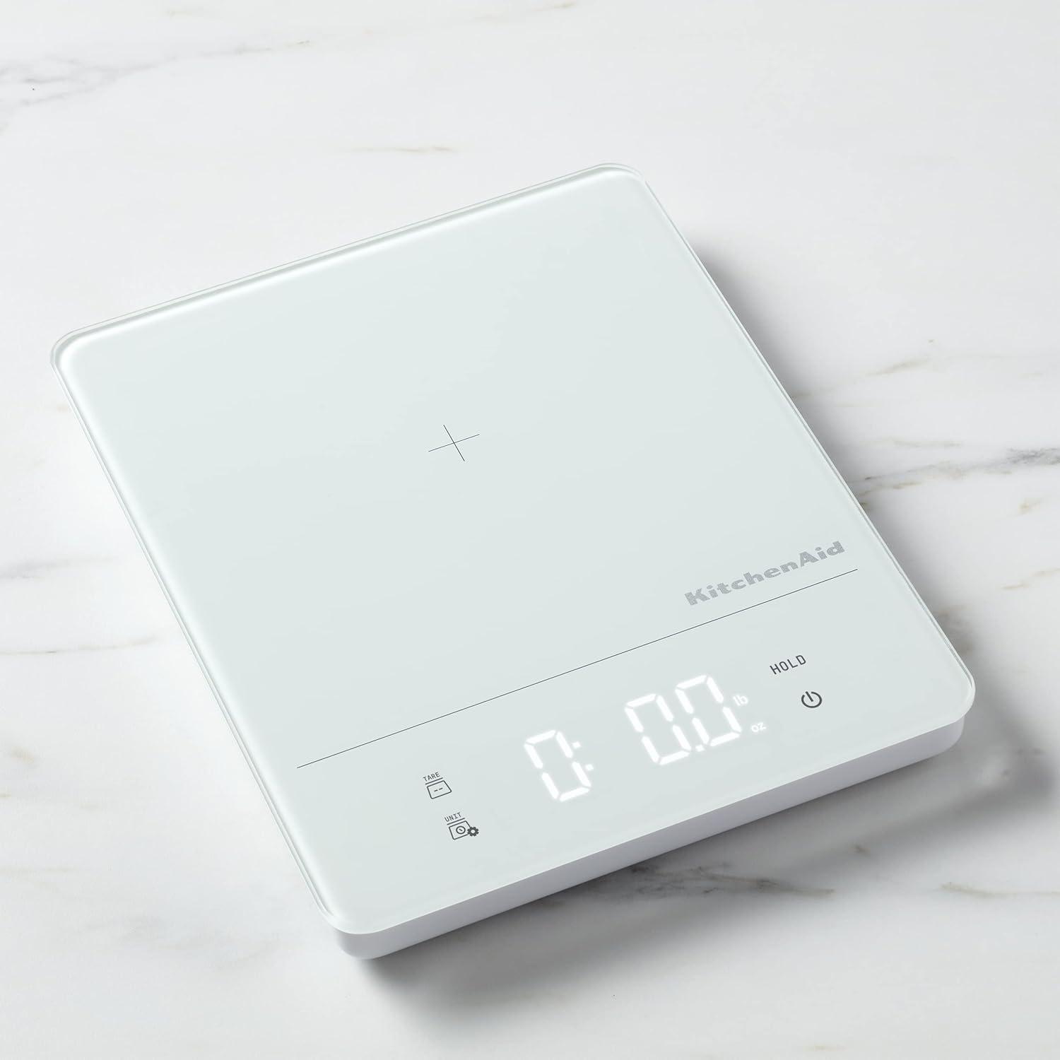 imageKitchenAid KQ913 Digital Waterproof IPx7 Kitchen and Food Scale LED readout 11 Pound Max Capacity WhiteWhite