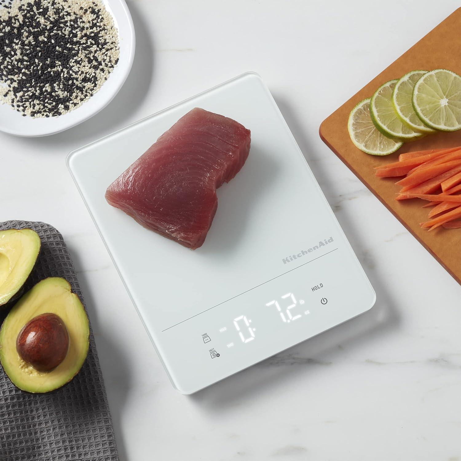 imageKitchenAid KQ913 Digital Waterproof IPx7 Kitchen and Food Scale LED readout 11 Pound Max Capacity WhiteWhite