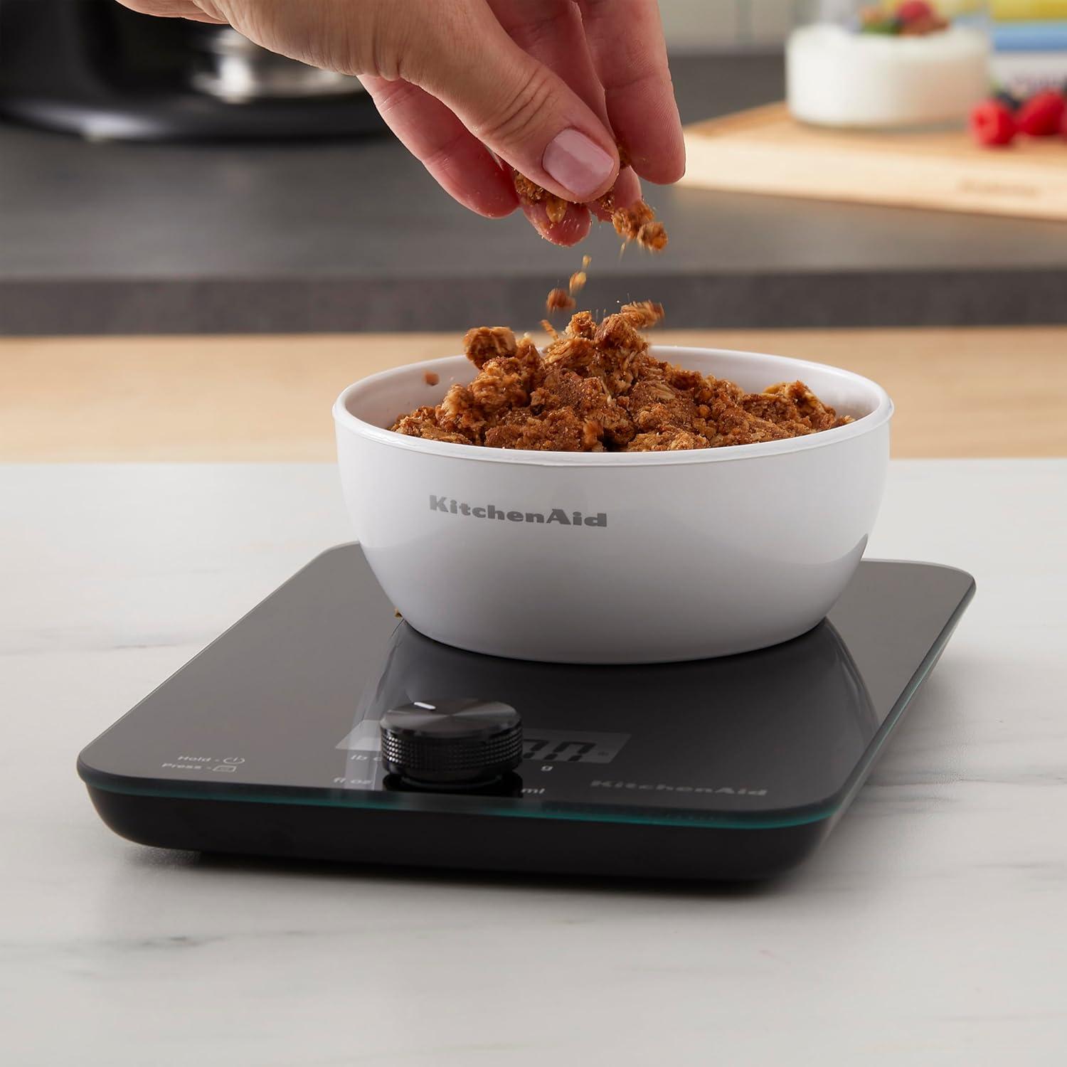 imageKitchenAid KQ914WH Glass Surface 11 Pound Capacity Digital Kitchen and Food Scale Scale for Food Ounces and Grams Dry and Liquid Ingredients WhiteBlack