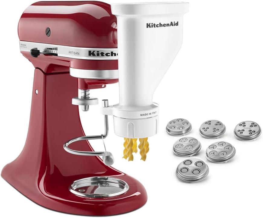 imageKitchenAid Ksmpexta Gourmet Pasta Press Attachment with 6 Interchangeable Pasta Plates WhitePasta Press