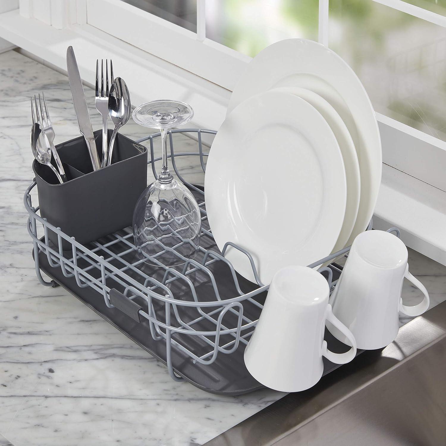 imageKitchenAid Large Capacity Full Size Rust Resistant Dish Rack with Angled Drain Board and Removable Flatware Caddy Light GreyGray