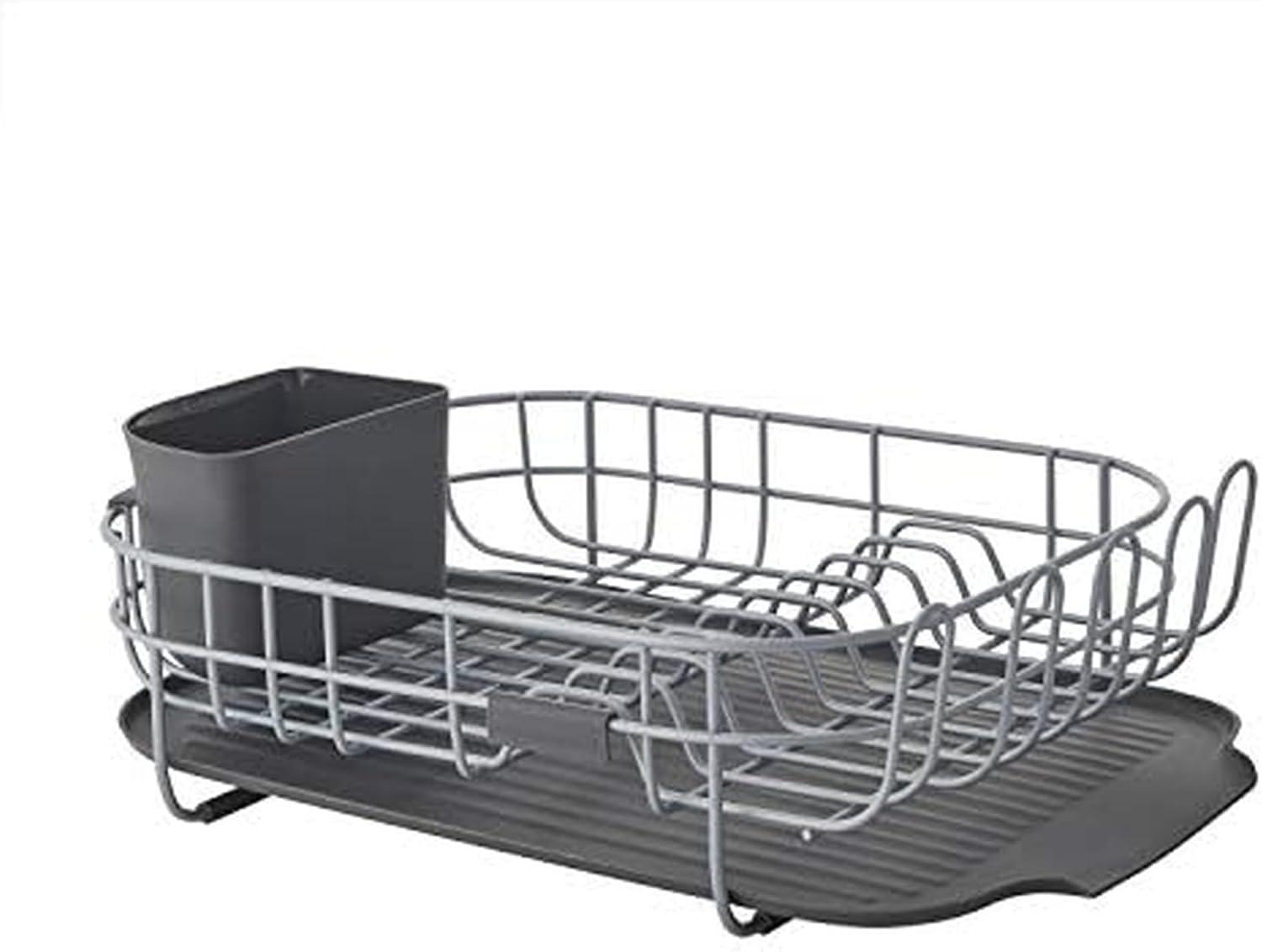 imageKitchenAid Large Capacity Full Size Rust Resistant Dish Rack with Angled Drain Board and Removable Flatware Caddy Light GreyGray
