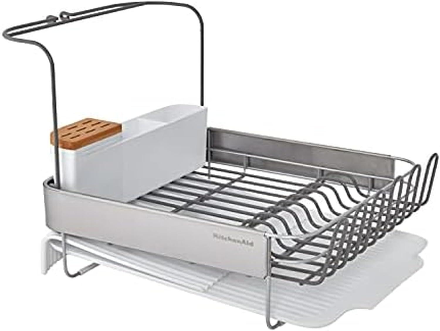 imageKitchenAid Large Capacity Full Size Rust Resistant Dish Rack with Angled Drain Board and Removable Flatware Caddy Light GreyGray