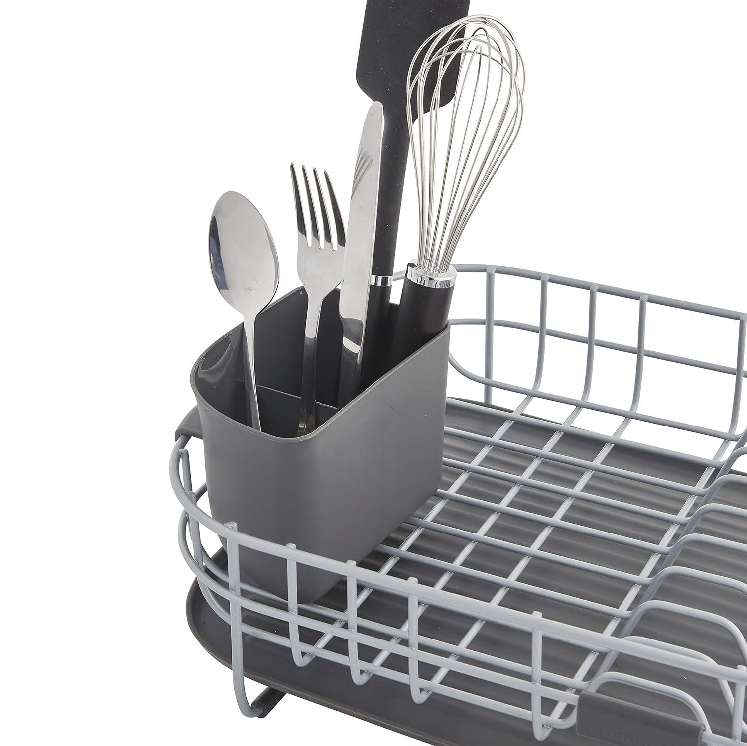 imageKitchenAid Large Capacity Full Size Rust Resistant Dish Rack with Angled Drain Board and Removable Flatware Caddy Light GreyGray