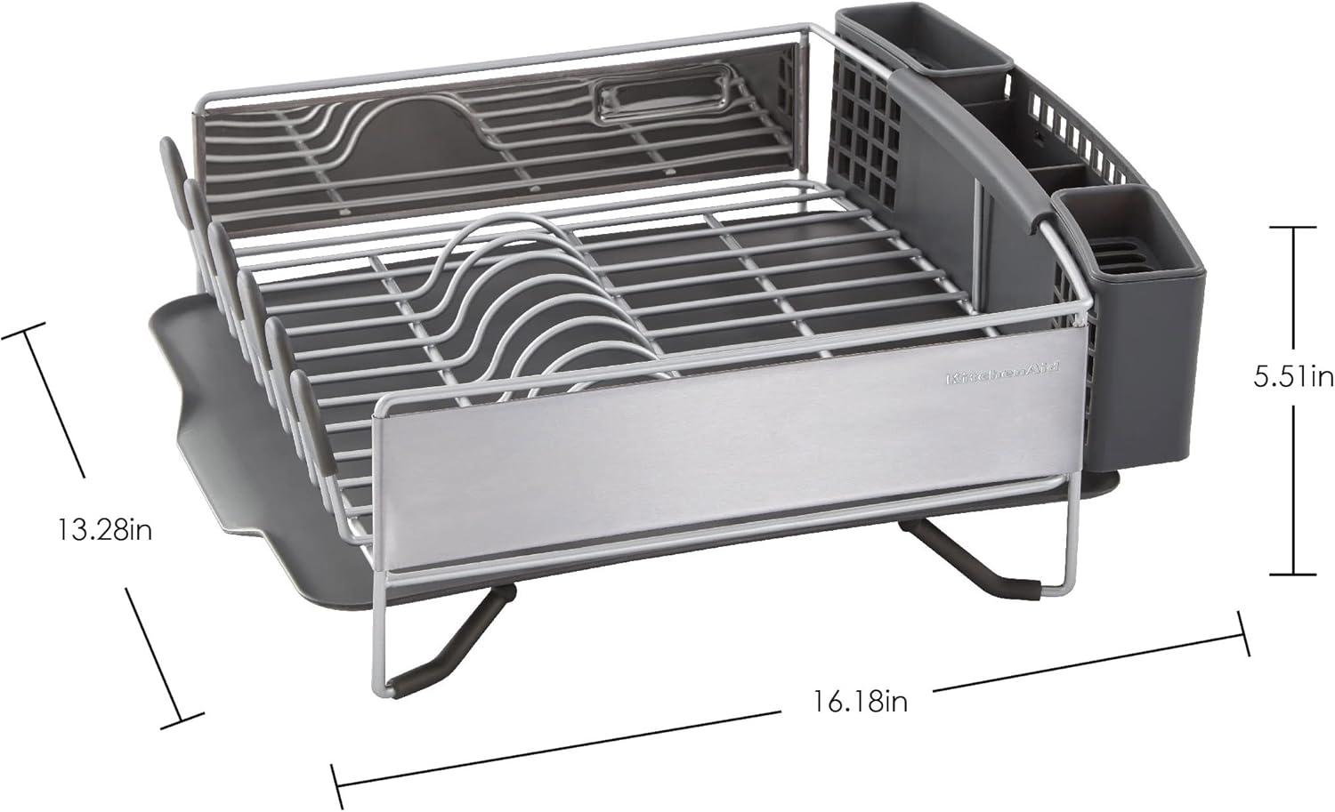 imageKitchenAid Large Capacity Full Size Rust Resistant Dish Rack with Angled Drain Board and Removable Flatware Caddy Light GreyGray