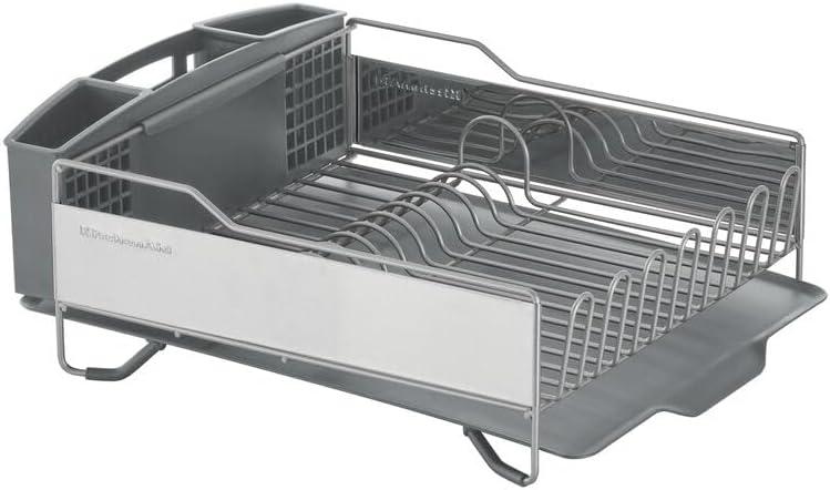 imageKitchenAid Large Capacity Full Size Rust Resistant Dish Rack with Angled Drain Board and Removable Flatware Caddy Light GreyGray