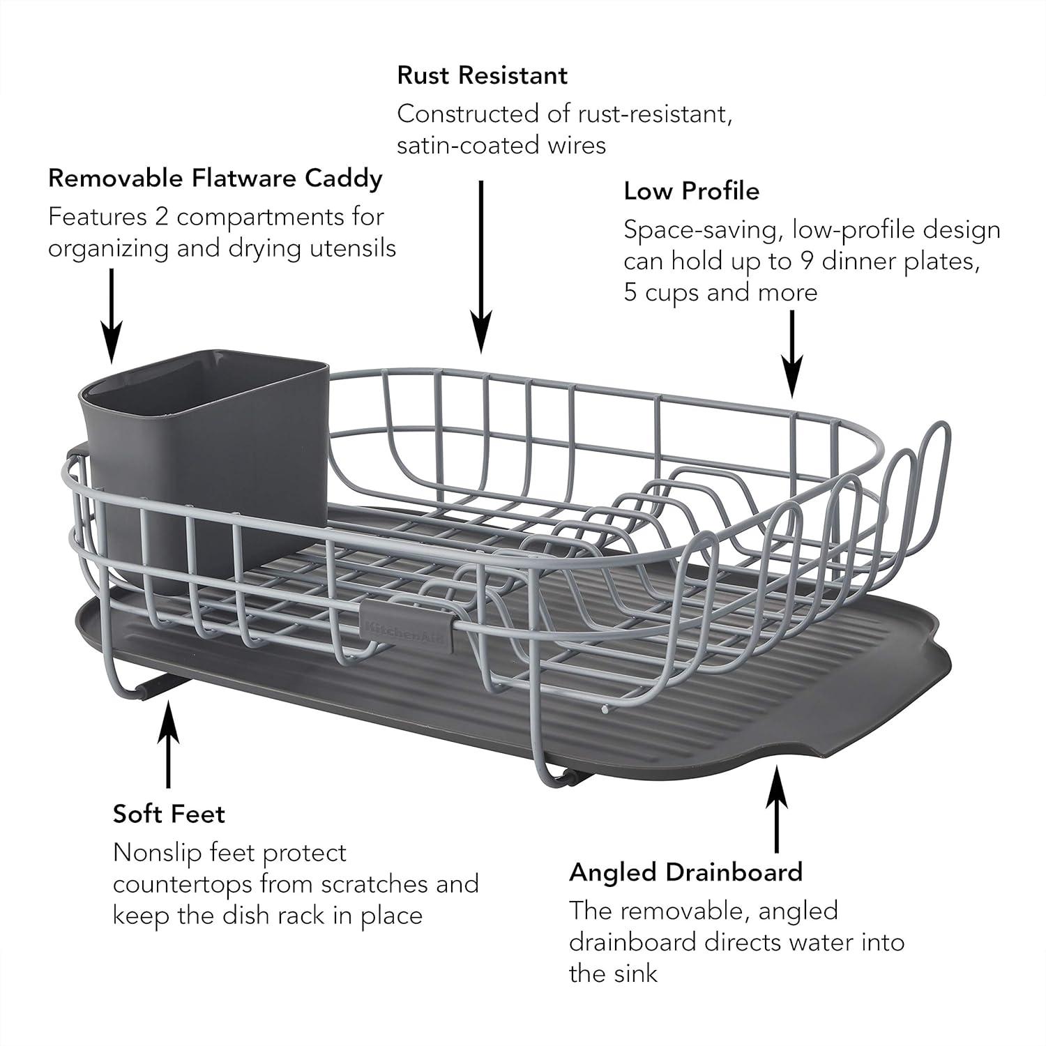imageKitchenAid Large Capacity Full Size Rust Resistant Dish Rack with Angled Drain Board and Removable Flatware Caddy Light GreyGray