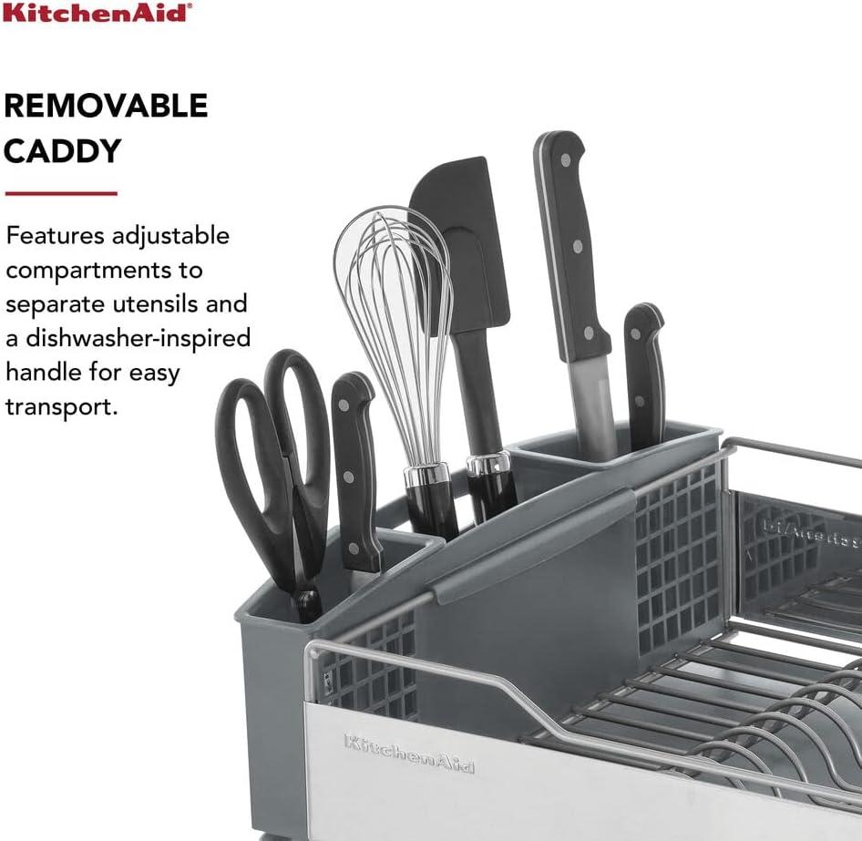 imageKitchenAid Large Capacity Full Size Rust Resistant Dish Rack with Angled Drain Board and Removable Flatware Caddy Light GreyGray