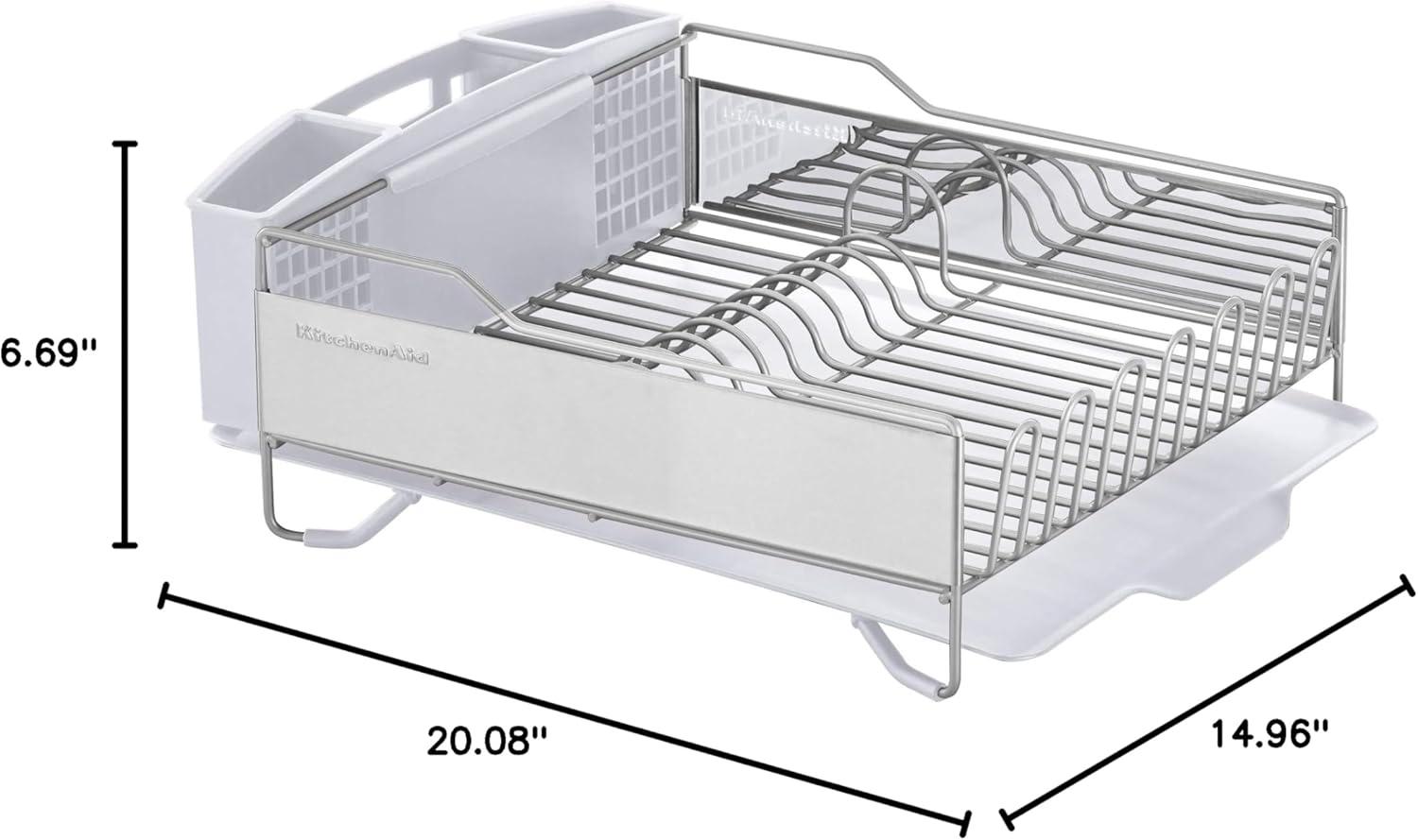 imageKitchenAid Large Capacity Full Size Rust Resistant Dish Rack with Angled Drain Board and Removable Flatware Caddy Light GreyWhite