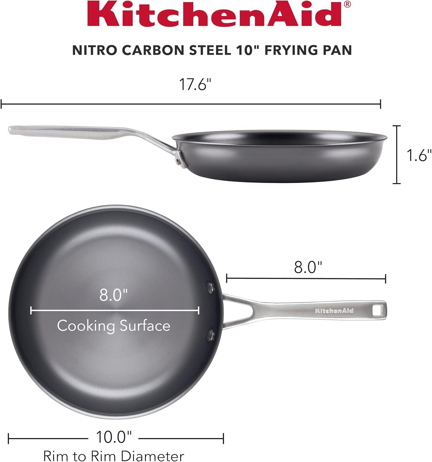 imageKitchenAid NITRO Carbon Steel Frying PanSkillet Stainless Steel Handle Compatible with All Cooktops 10 Inch Open Fry Pan BlackSkillet 10 Inch