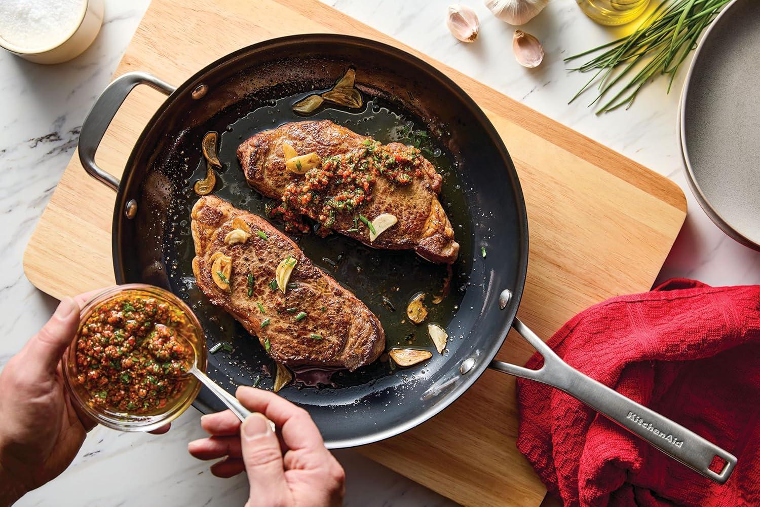 imageKitchenAid NITRO Carbon Steel Frying PanSkillet Stainless Steel Handle Compatible with All Cooktops 10 Inch Open Fry Pan BlackSkillet 12 Inch w helper handle