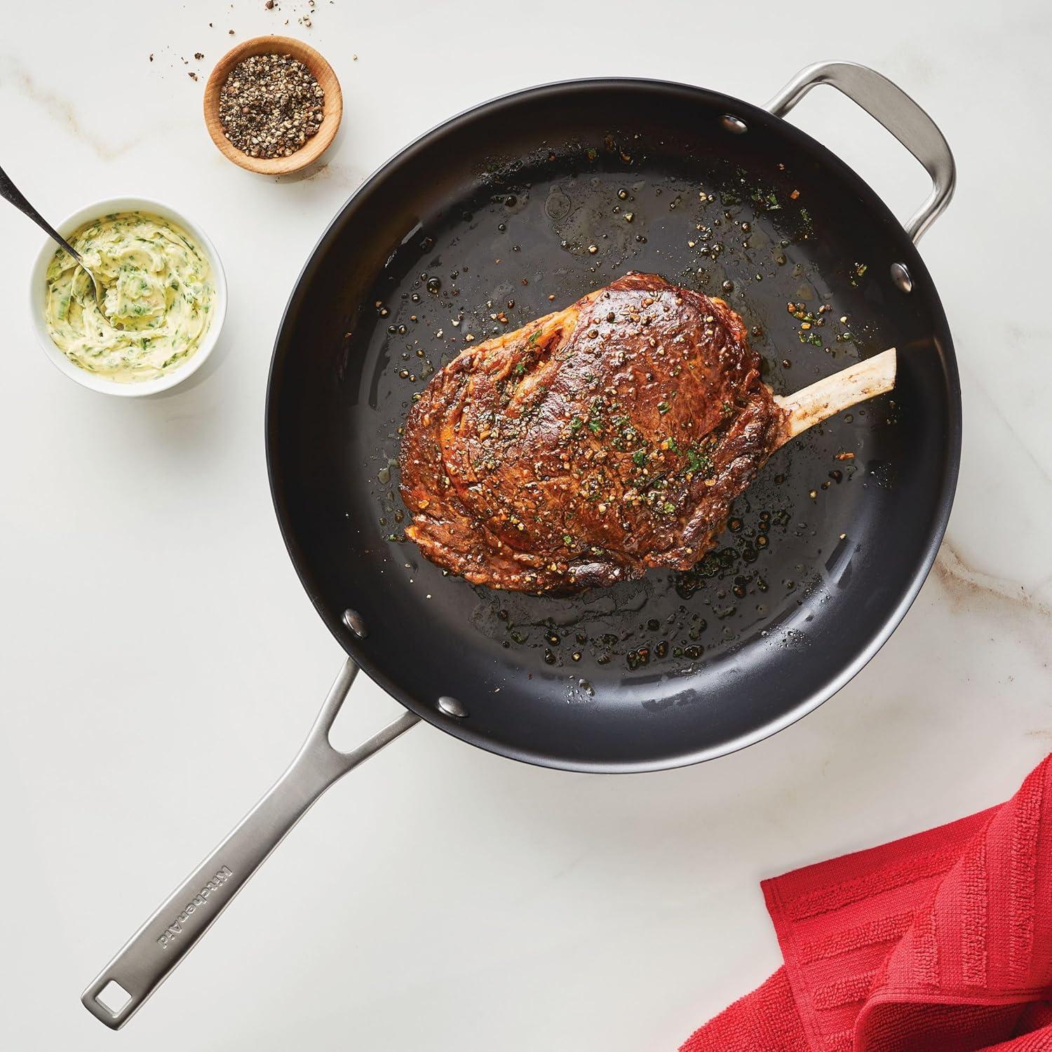 imageKitchenAid NITRO Carbon Steel Frying PanSkillet Stainless Steel Handle Compatible with All Cooktops 10 Inch Open Fry Pan BlackSkillet 12 Inch w helper handle