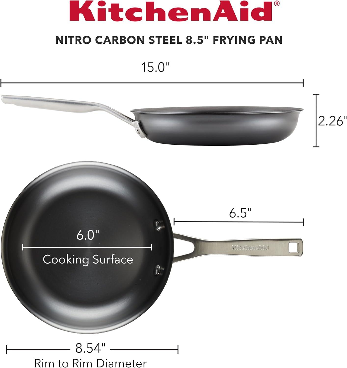 imageKitchenAid NITRO Carbon Steel Frying PanSkillet Stainless Steel Handle Compatible with All Cooktops 10 Inch Open Fry Pan BlackSkillet 85 Inch