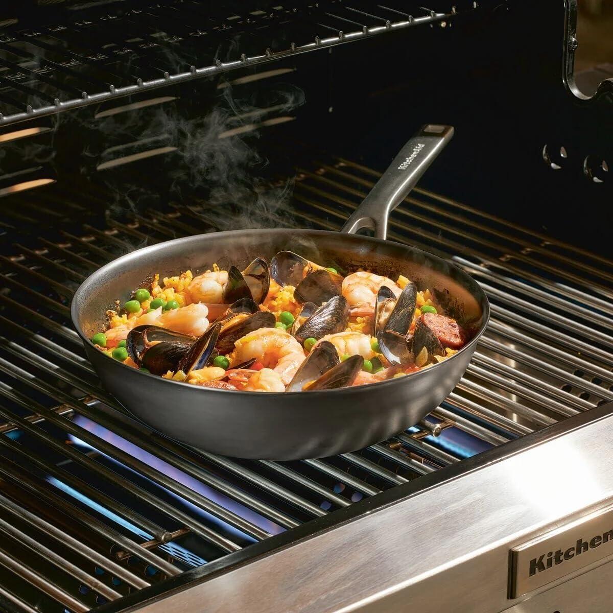 imageKitchenAid NITRO Carbon Steel Frying PanSkillet Stainless Steel Handle Compatible with All Cooktops 10 Inch Open Fry Pan BlackWok 10 Inch