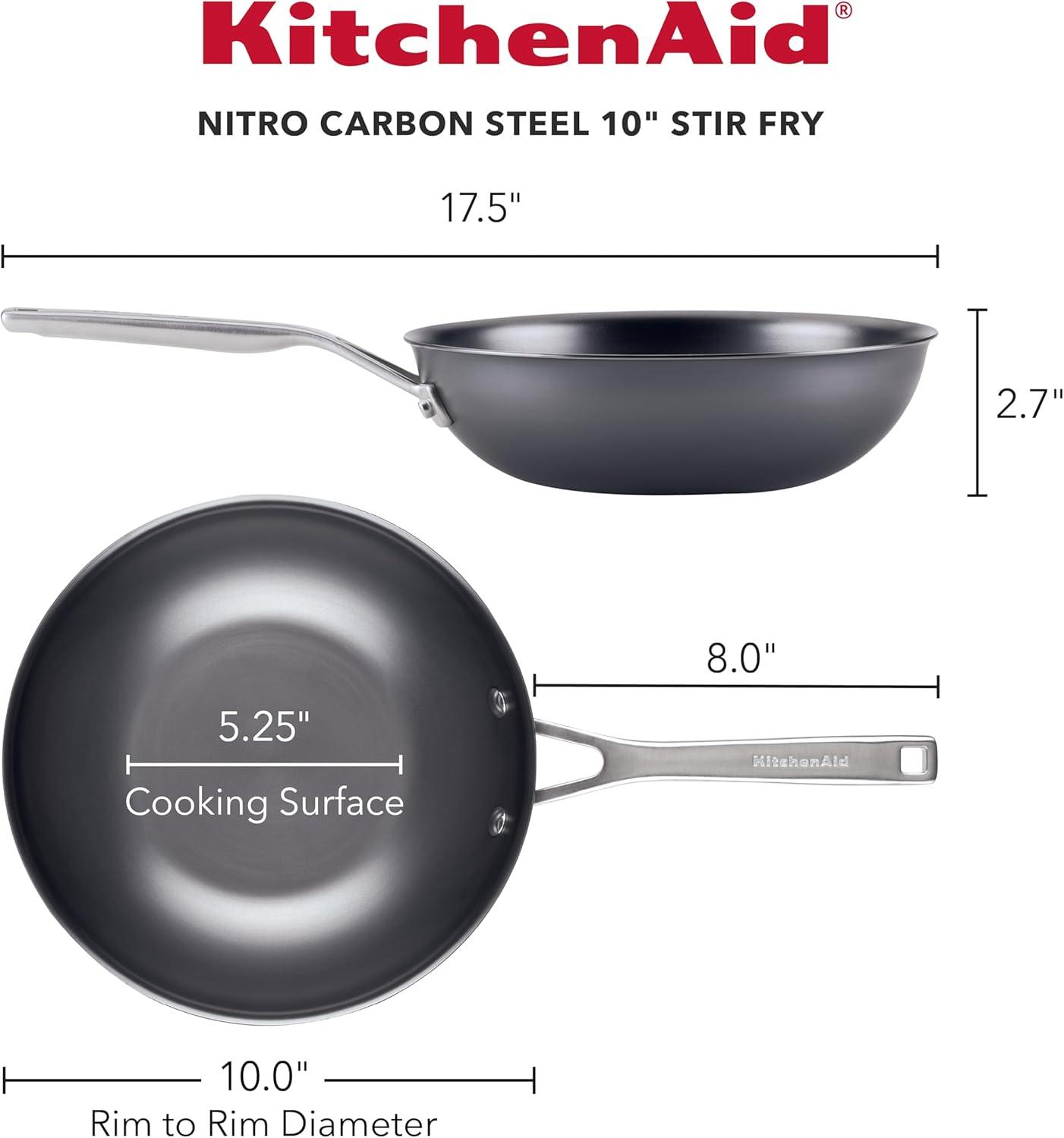 imageKitchenAid NITRO Carbon Steel Frying PanSkillet Stainless Steel Handle Compatible with All Cooktops 10 Inch Open Fry Pan BlackWok 10 Inch