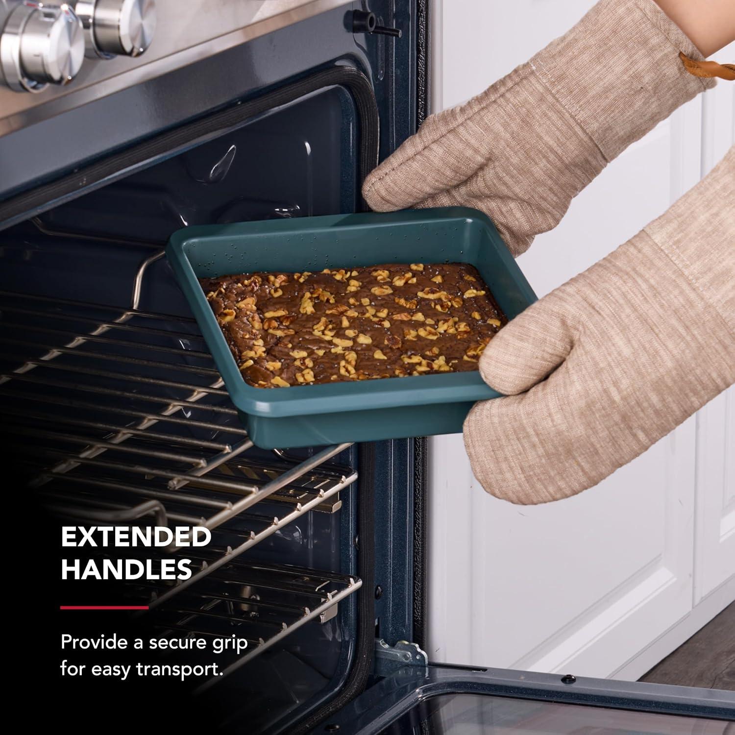 imageKitchenAid Nonstick Swiss Engineered Aluminized Steel Square Cake Pan Dishwasher Safe Pistachio 9 InchAgave