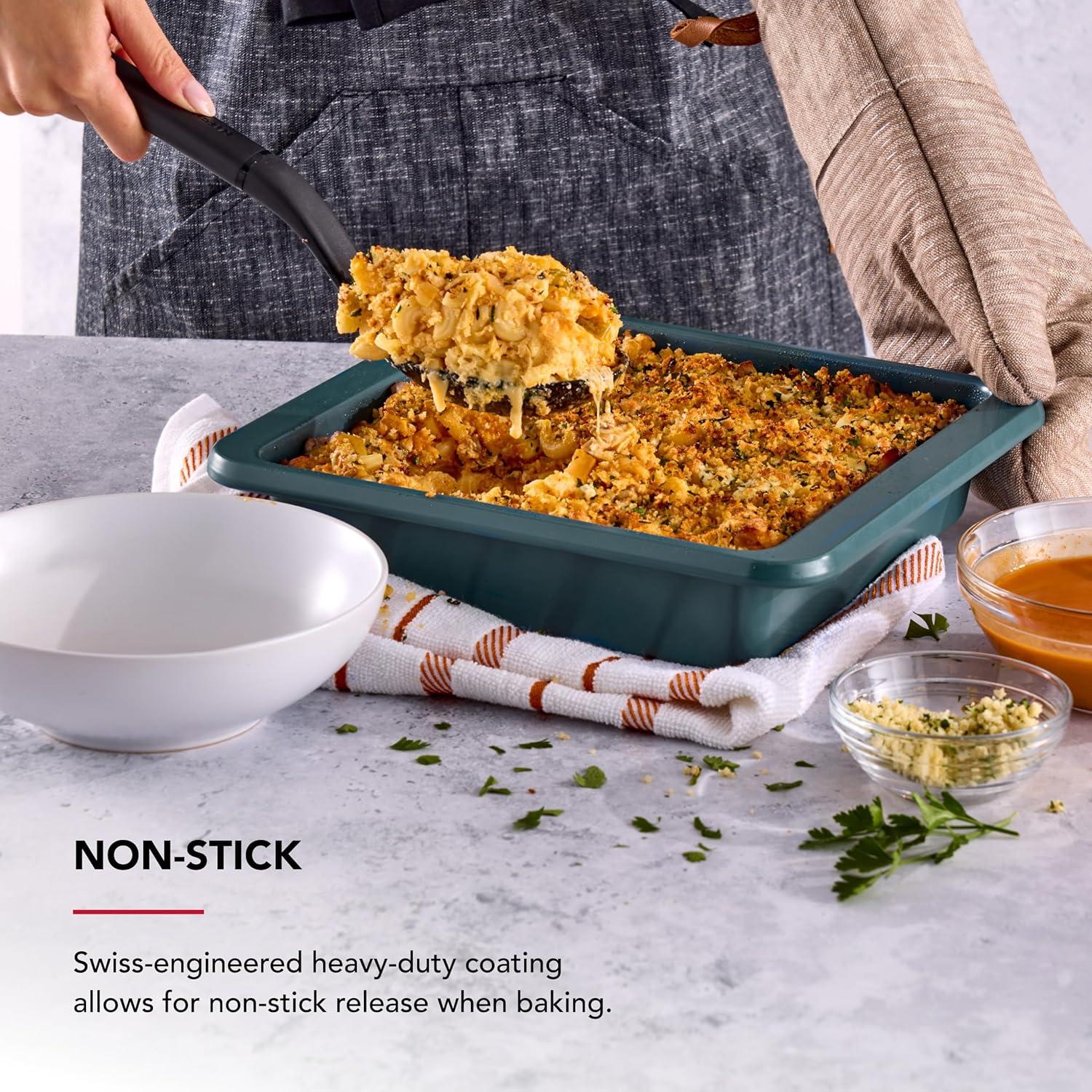 imageKitchenAid Nonstick Swiss Engineered Aluminized Steel Square Cake Pan Dishwasher Safe Pistachio 9 InchAgave