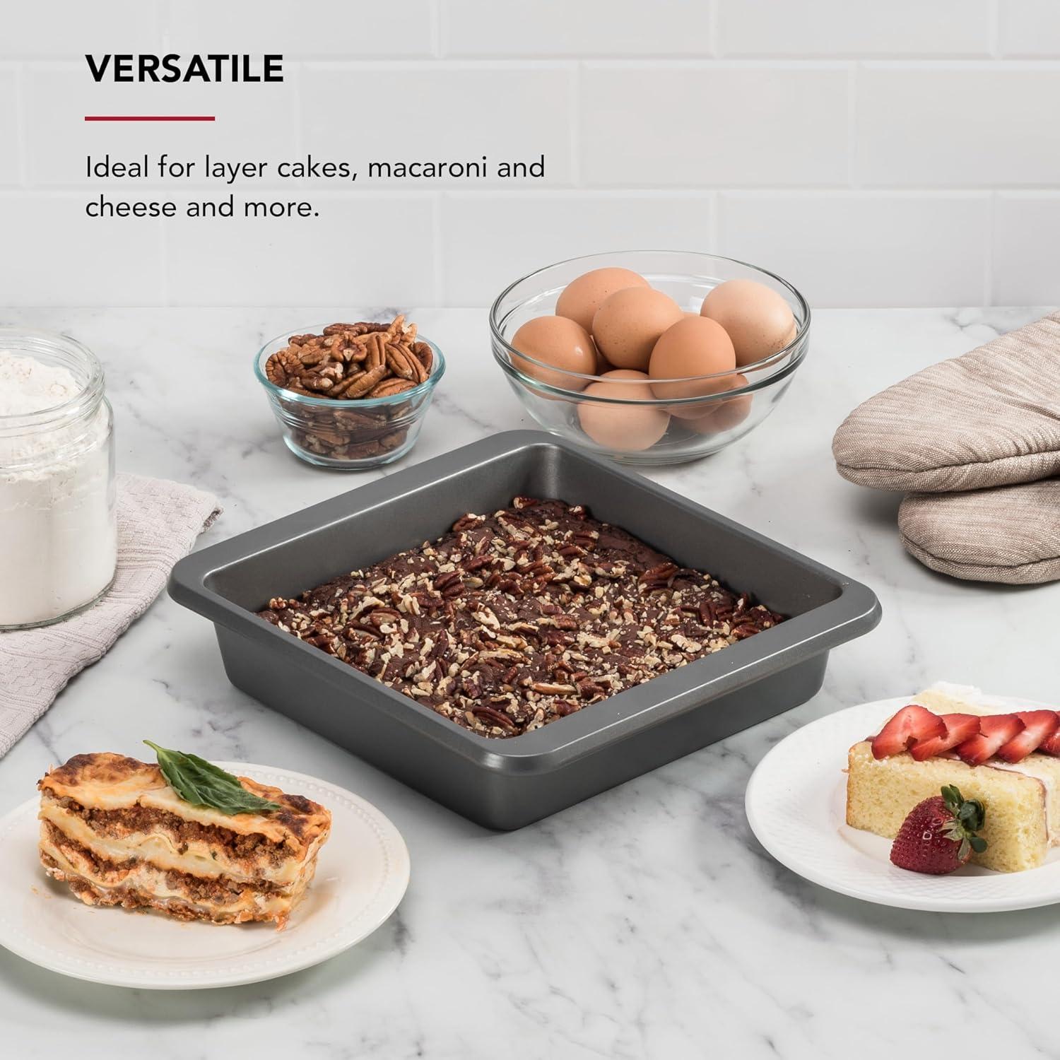 imageKitchenAid Nonstick Swiss Engineered Aluminized Steel Square Cake Pan Dishwasher Safe Pistachio 9 InchContour Silver