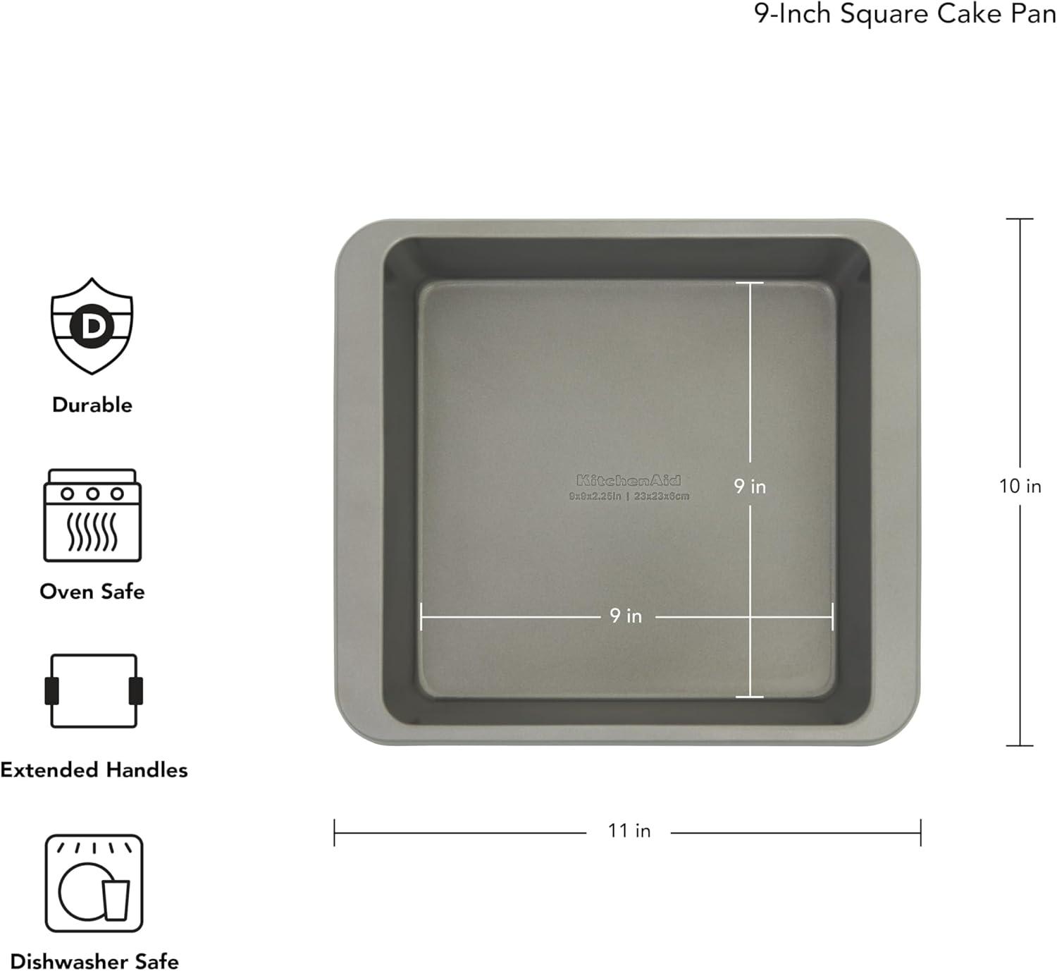 imageKitchenAid Nonstick Swiss Engineered Aluminized Steel Square Cake Pan Dishwasher Safe Pistachio 9 InchContour Silver