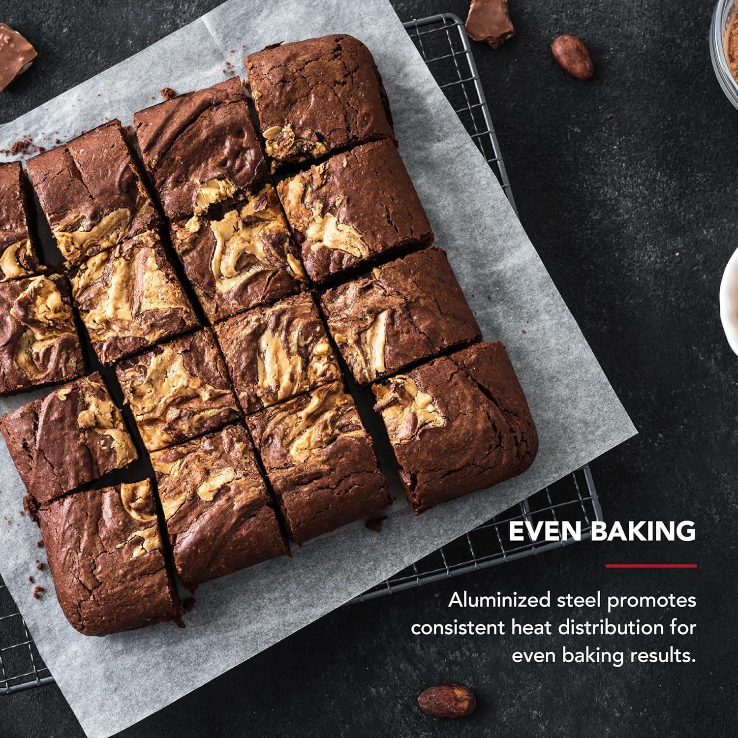 imageKitchenAid Nonstick Swiss Engineered Aluminized Steel Square Cake Pan Dishwasher Safe Pistachio 9 InchContour Silver