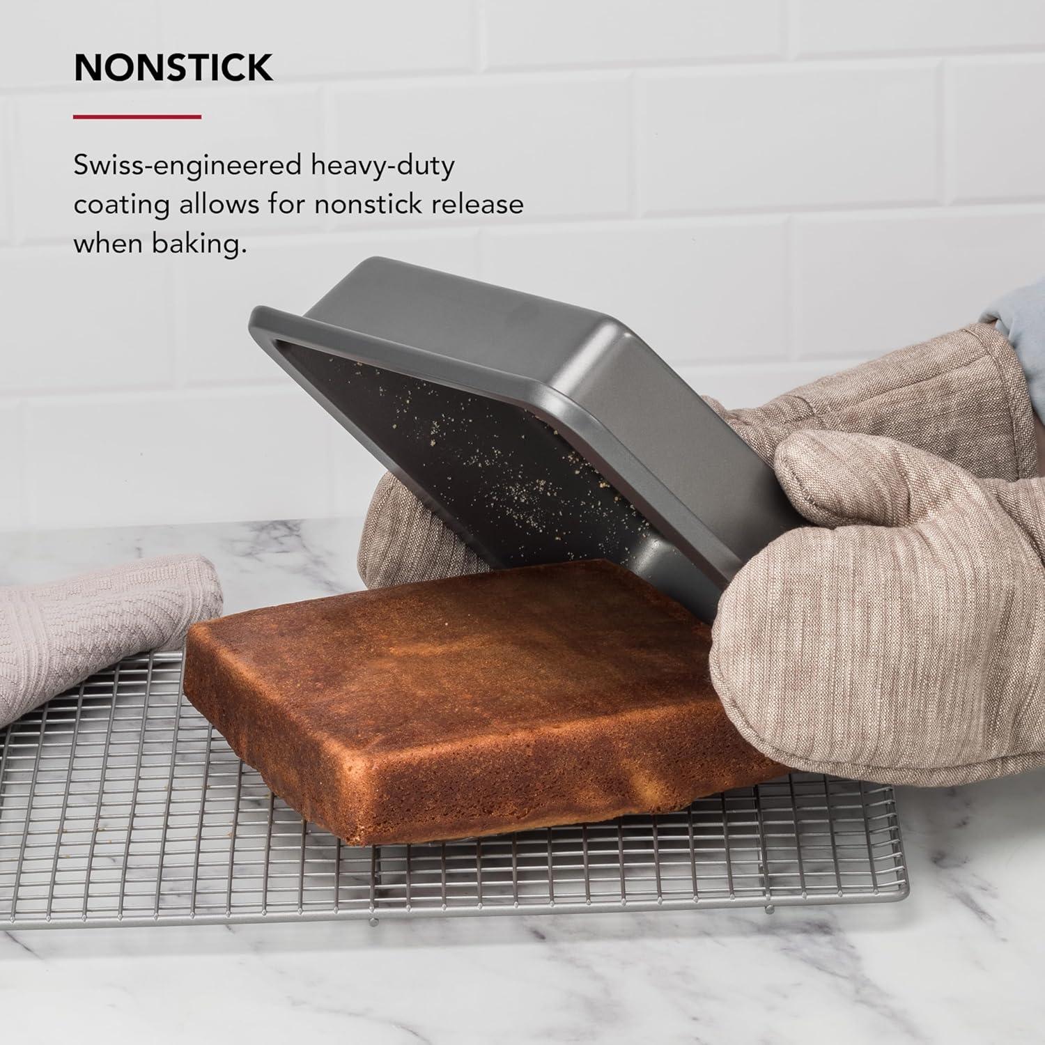 imageKitchenAid Nonstick Swiss Engineered Aluminized Steel Square Cake Pan Dishwasher Safe Pistachio 9 InchContour Silver