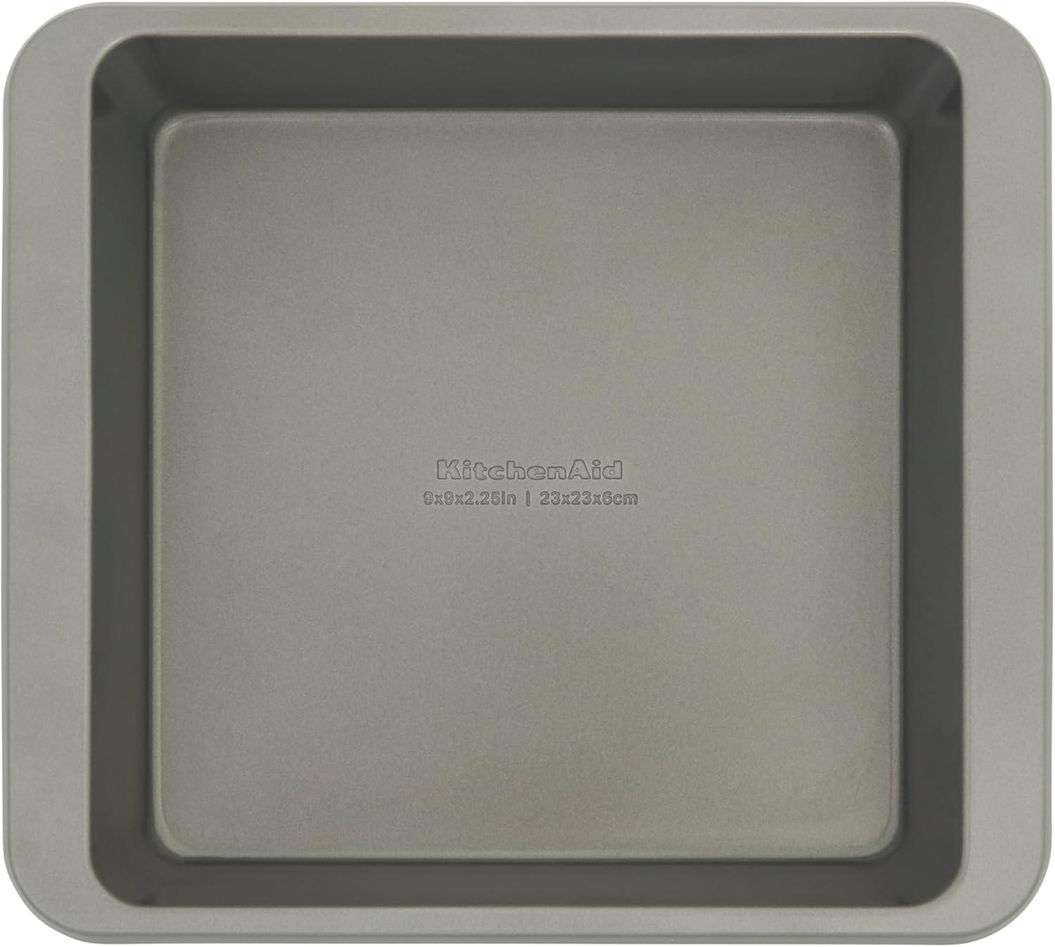 imageKitchenAid Nonstick Swiss Engineered Aluminized Steel Square Cake Pan Dishwasher Safe Pistachio 9 InchContour Silver