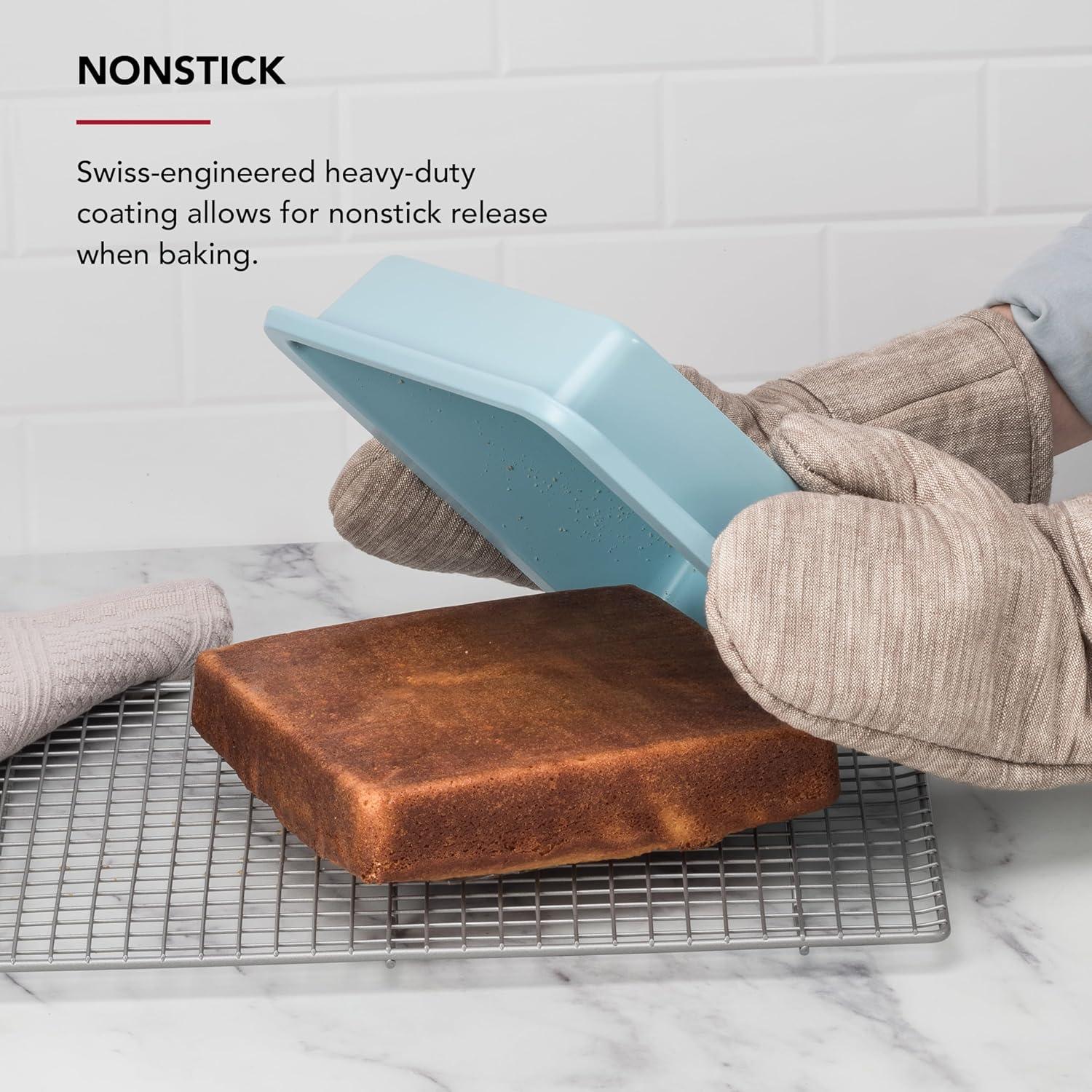 imageKitchenAid Nonstick Swiss Engineered Aluminized Steel Square Cake Pan Dishwasher Safe Pistachio 9 InchMineral Water